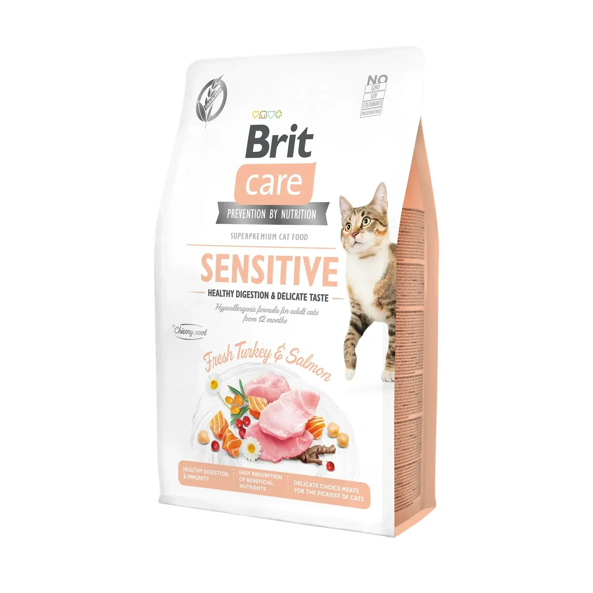Brit Care Brit Care Sensitive Hipoalerjenik Sindirim Sistemi Destekleyici Tahılsız Hindi Etli ve Somonlu Yetişkin Kedi Maması 2 KG