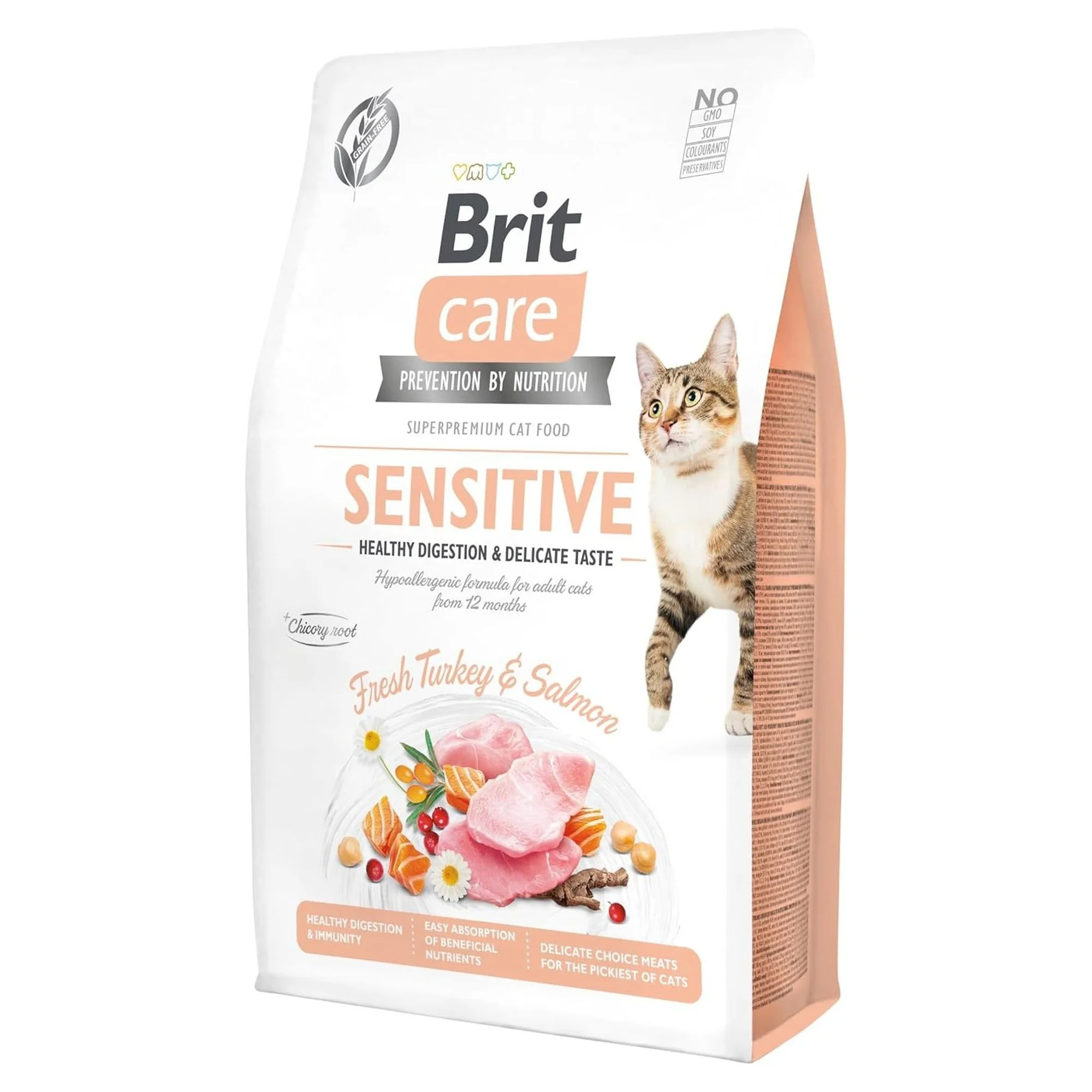 Brit Care Sensitive Hipoalerjenik Sindirim Sistemi Destekleyici Tahılsız Hindi Etli ve Somonlu Yetişkin Kedi Maması 2 KG