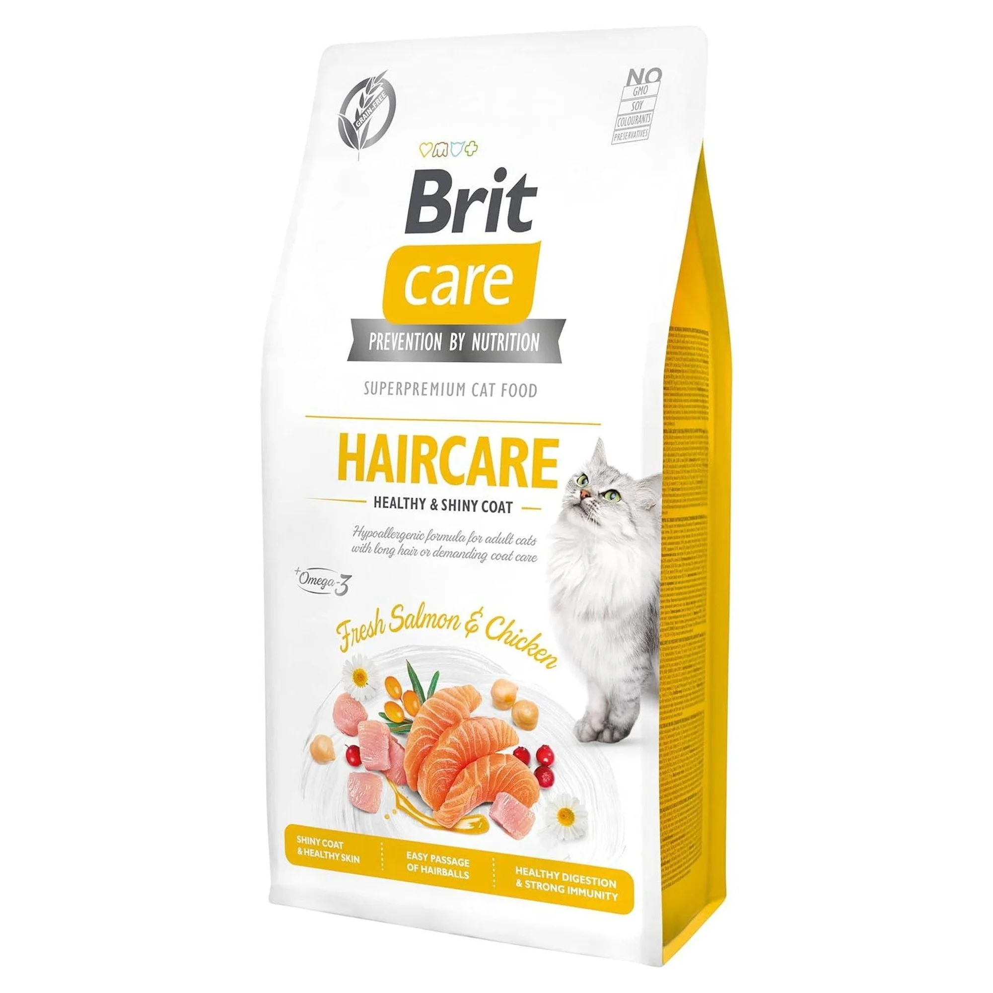 Brit Care Haircare Healthy Shiny Coat Tüy Sağlığı İçin Taze Somon ve Tavuklu Yetişkin Kedi Maması 7 KG