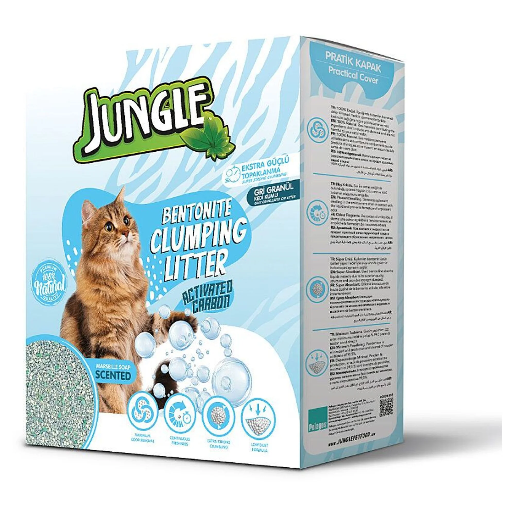 Jungle Jungle Aktif Karbonlu Ve Marsilya Sabunlu Gri Bentonit Kedi Kumu 6 lt 