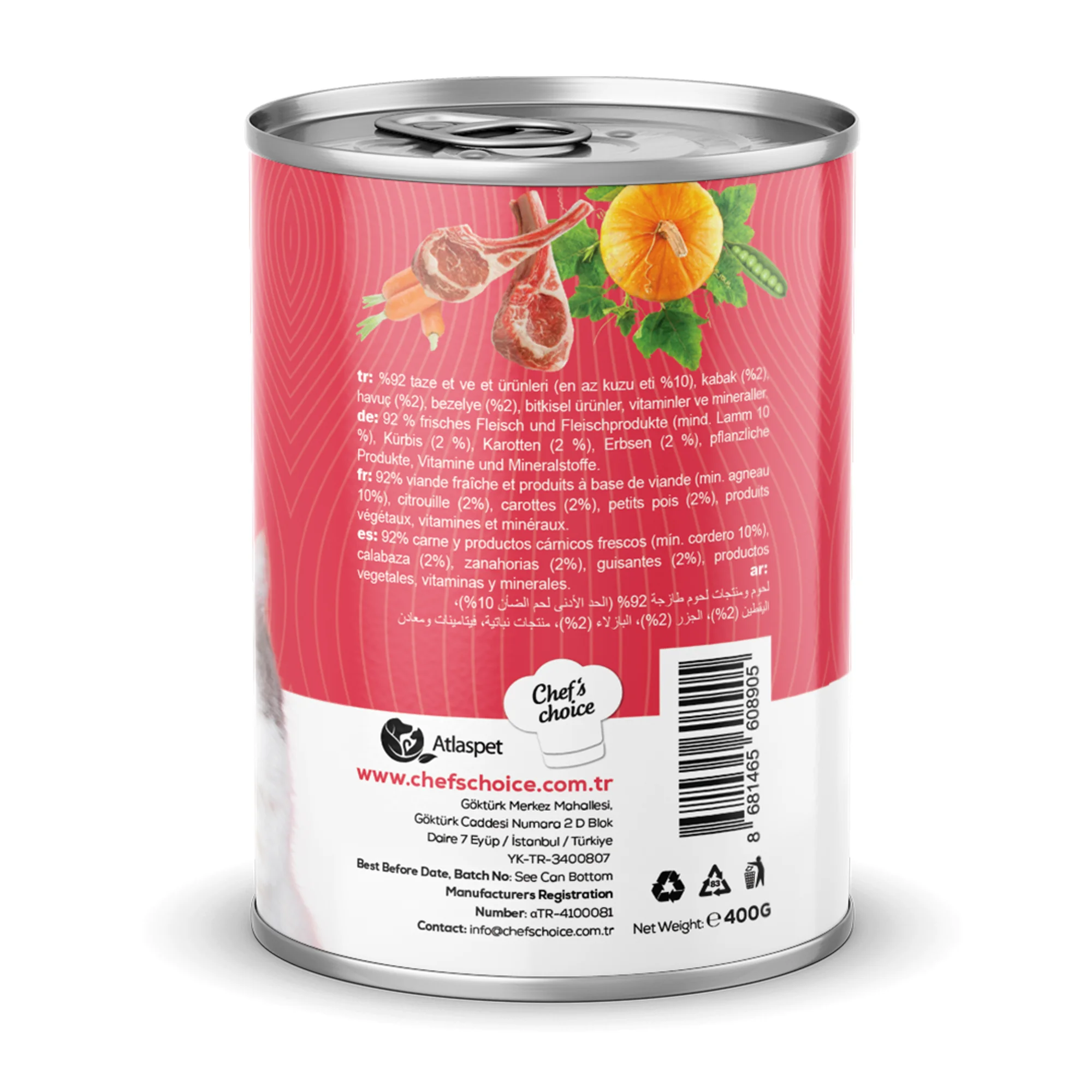 Chef's Choice Chef's Choice Tahılsız Kuzu Etli ve Bal Kabaklı Ezme Yetişkin Kedi Konservesi 400G — Normal, 420 g — Görsel 3
