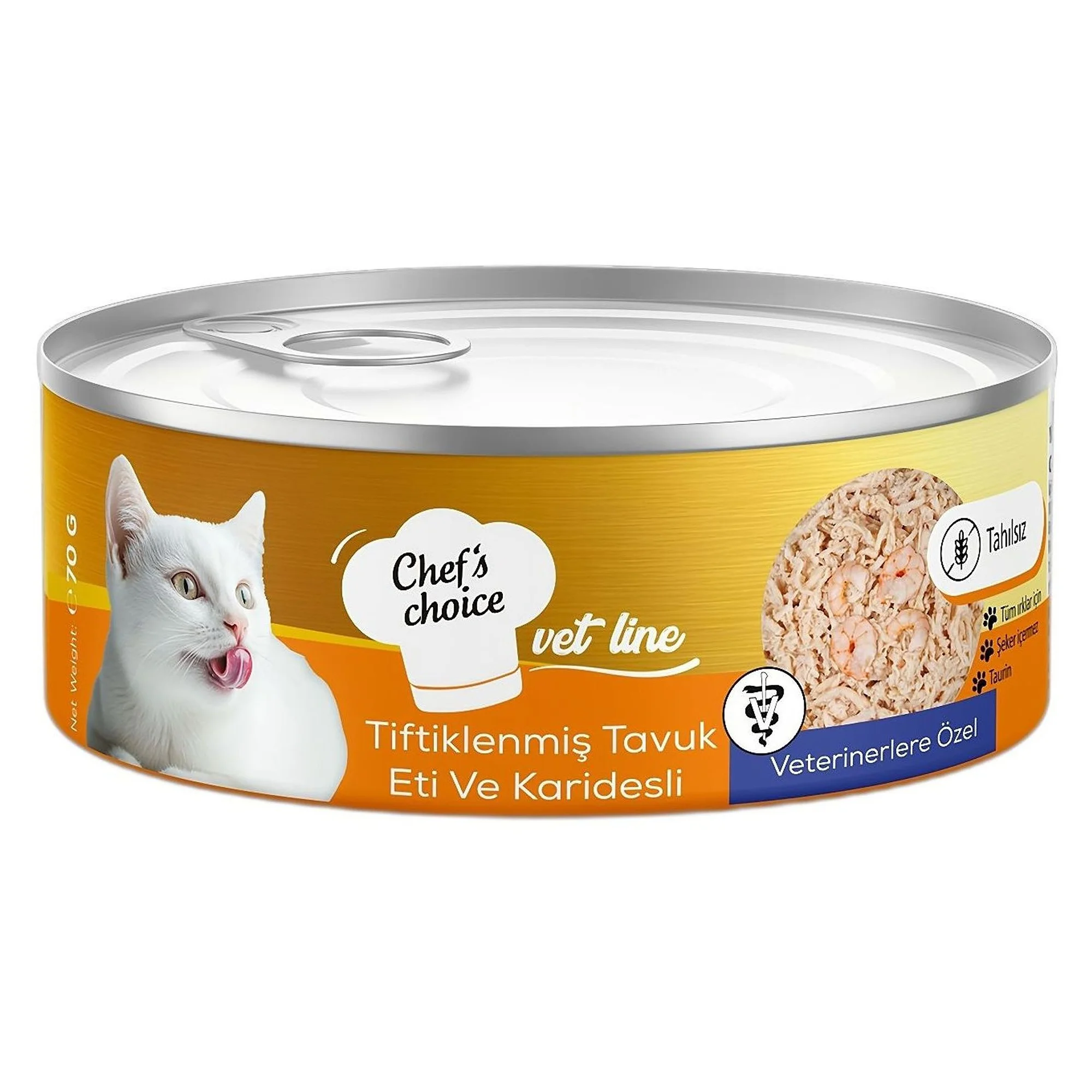 Chef's Choice Vet Line Tiftiklenmiş Tavuk Etli ve Kalamarlı Yetişkin Kedi Konservesi 70G