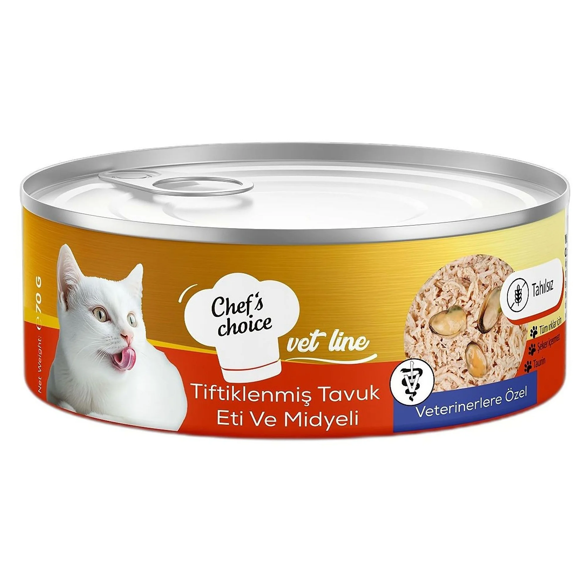 Chef's Choice Chef's Choice Vet Line Tiftiklenmiş Tavuk Etli ve Midyeli Yetişkin Kedi Konservesi 70G