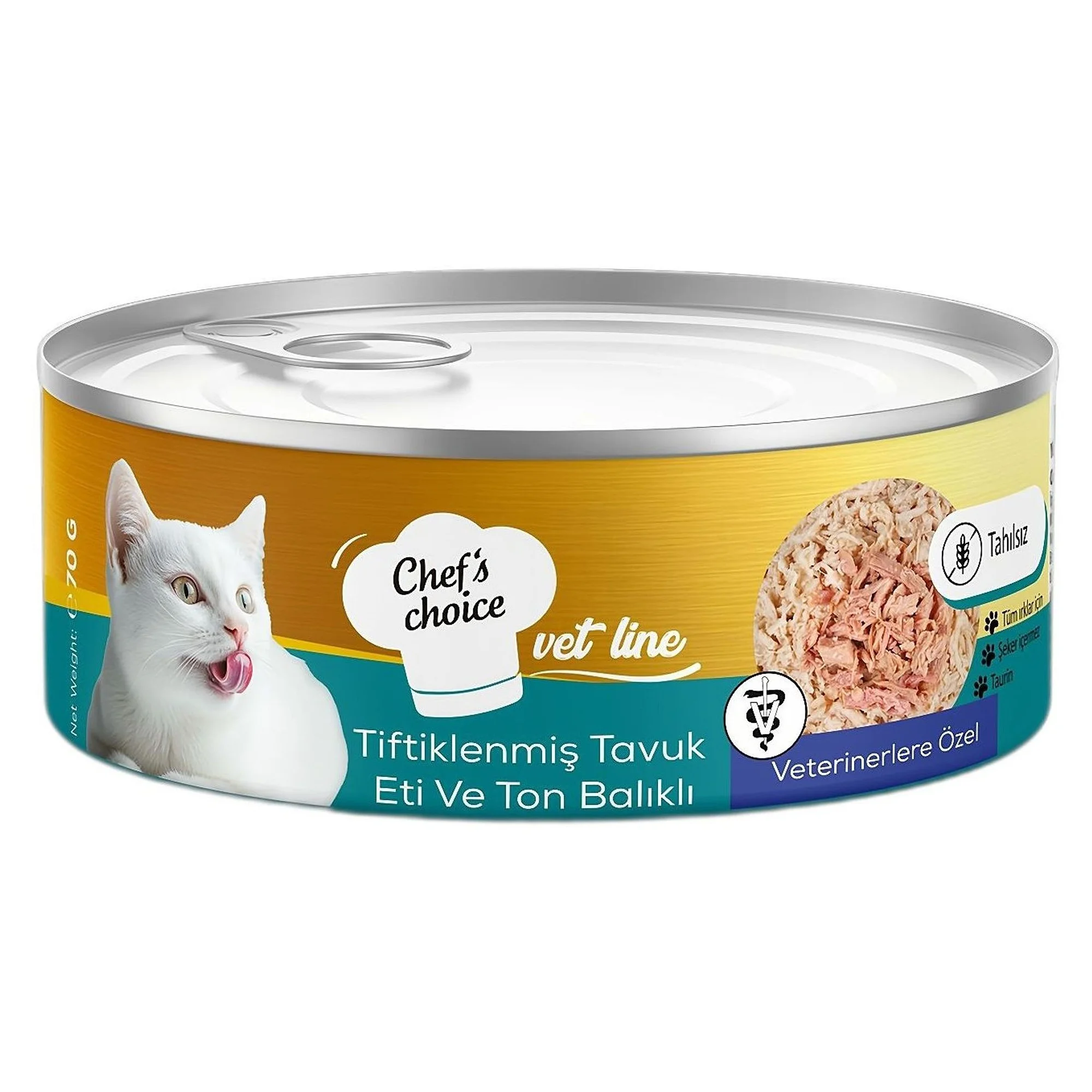 Chef's Choice Vet Line Tiftiklenmiş Tavuk Etli ve Ton Balıklı Yetişkin Kedi Konservesi 70G