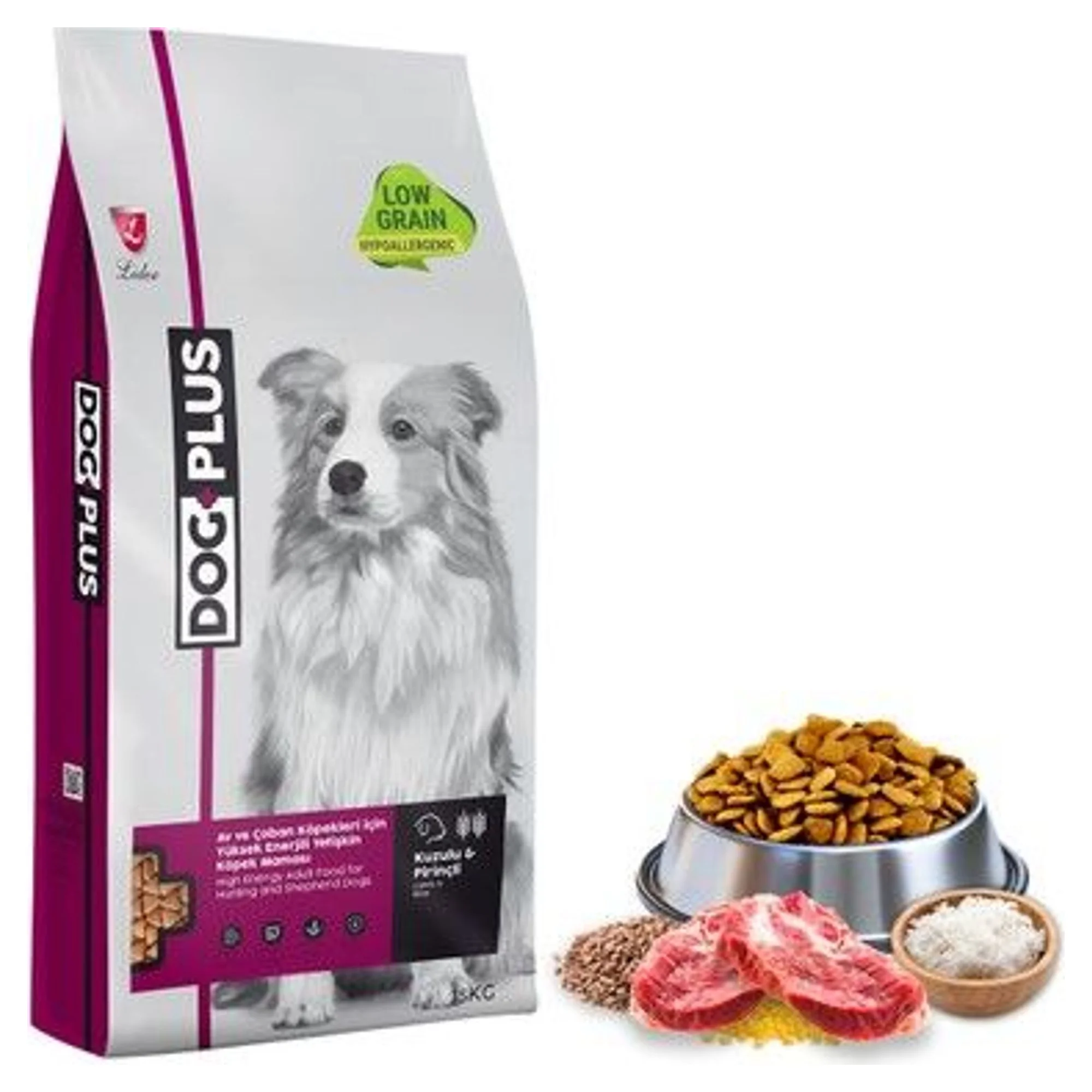 Dog Plus Düşük Tahıllı Pirinçli ve Kuzu Etli Yetişkin Köpek Maması 15 KG