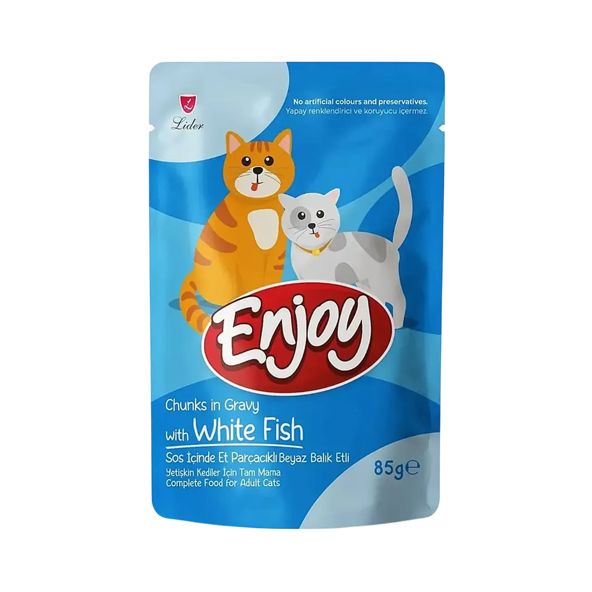 Enjoy Pouch Beyaz Balıklı Yetişkin Kedi Yaş Mama 85 G
