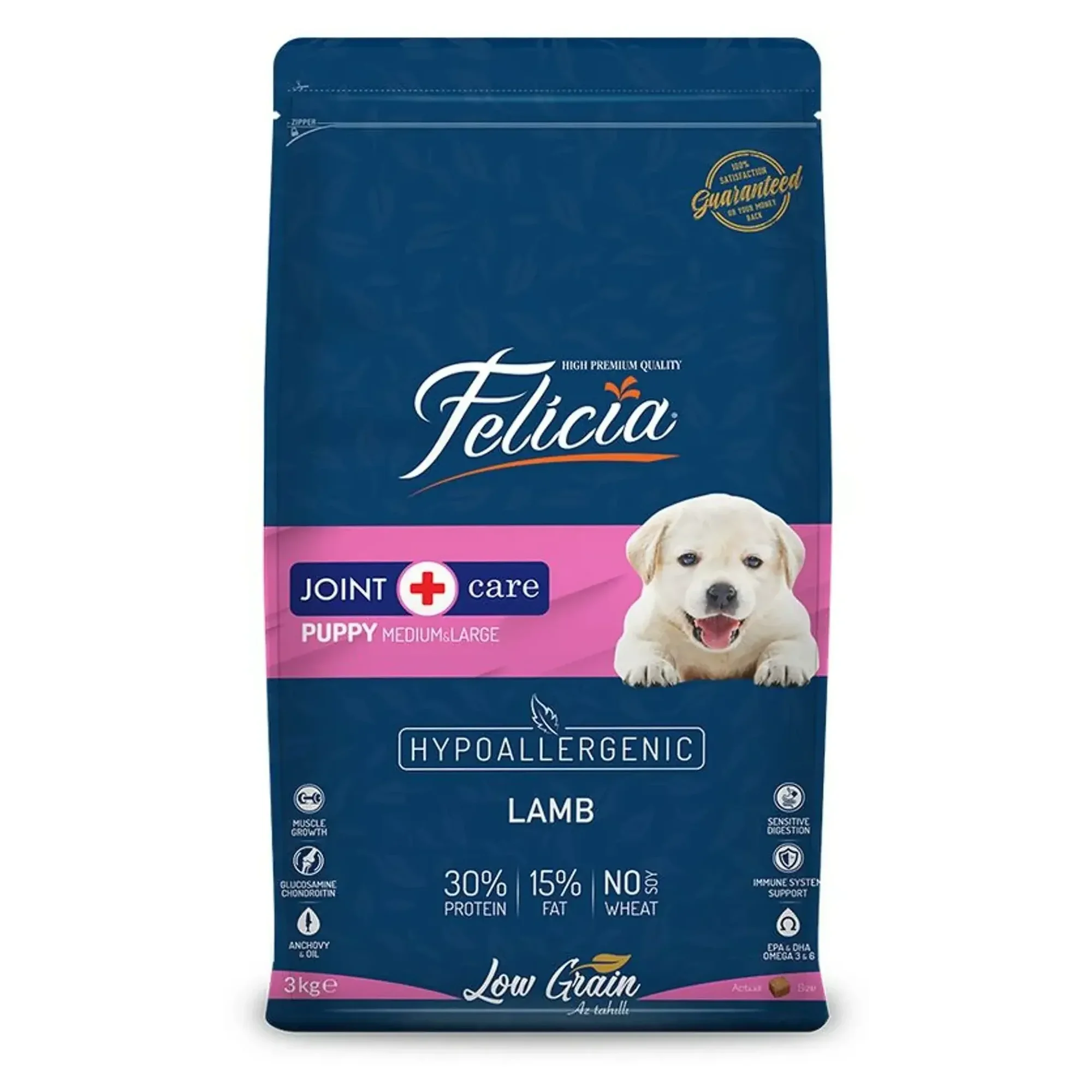 Felicia Felicia Kuzulu Az Tahıllı Orta ve Büyük Irk Yavru Köpek Maması 3 KG