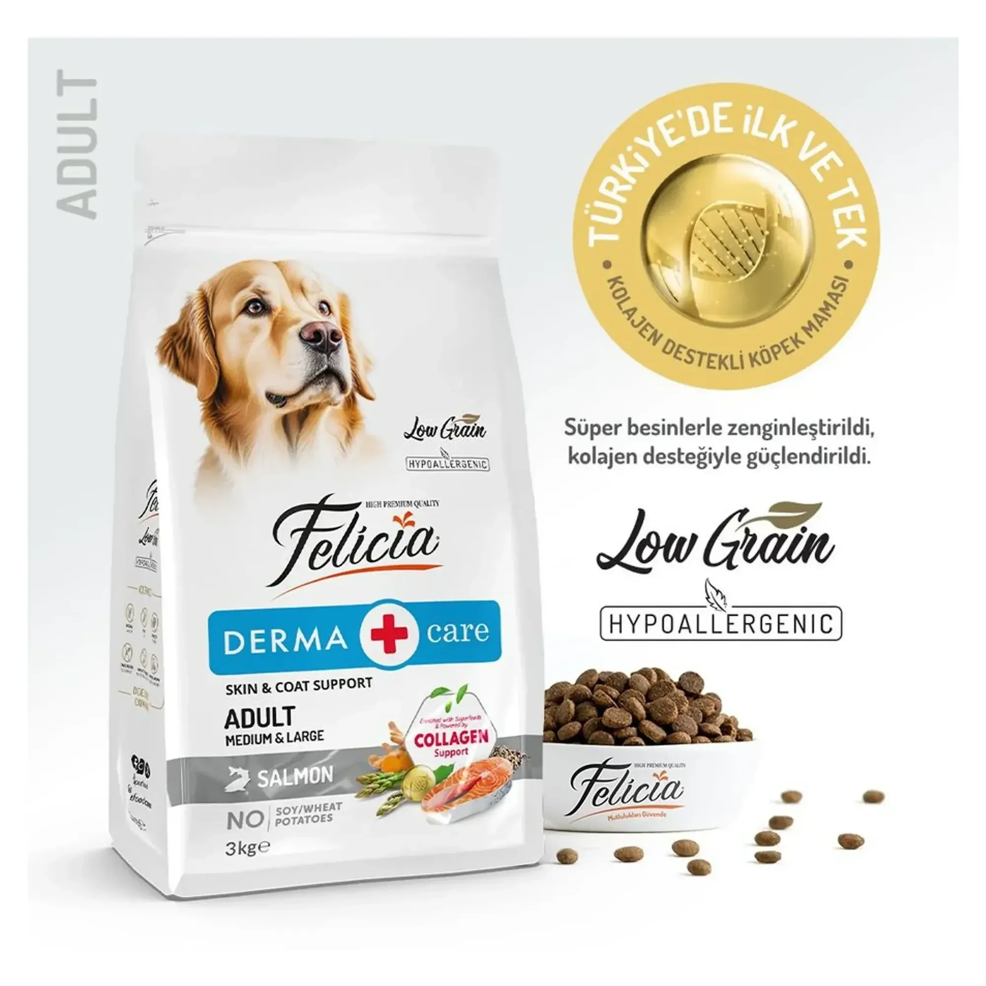 Felicia Felicia Somonlu Az Tahıllı Kolajen İçerikli Orta ve Büyük Irk Yetişkin Köpek Maması 3 KG — Normal, 3 kg — Görsel 2