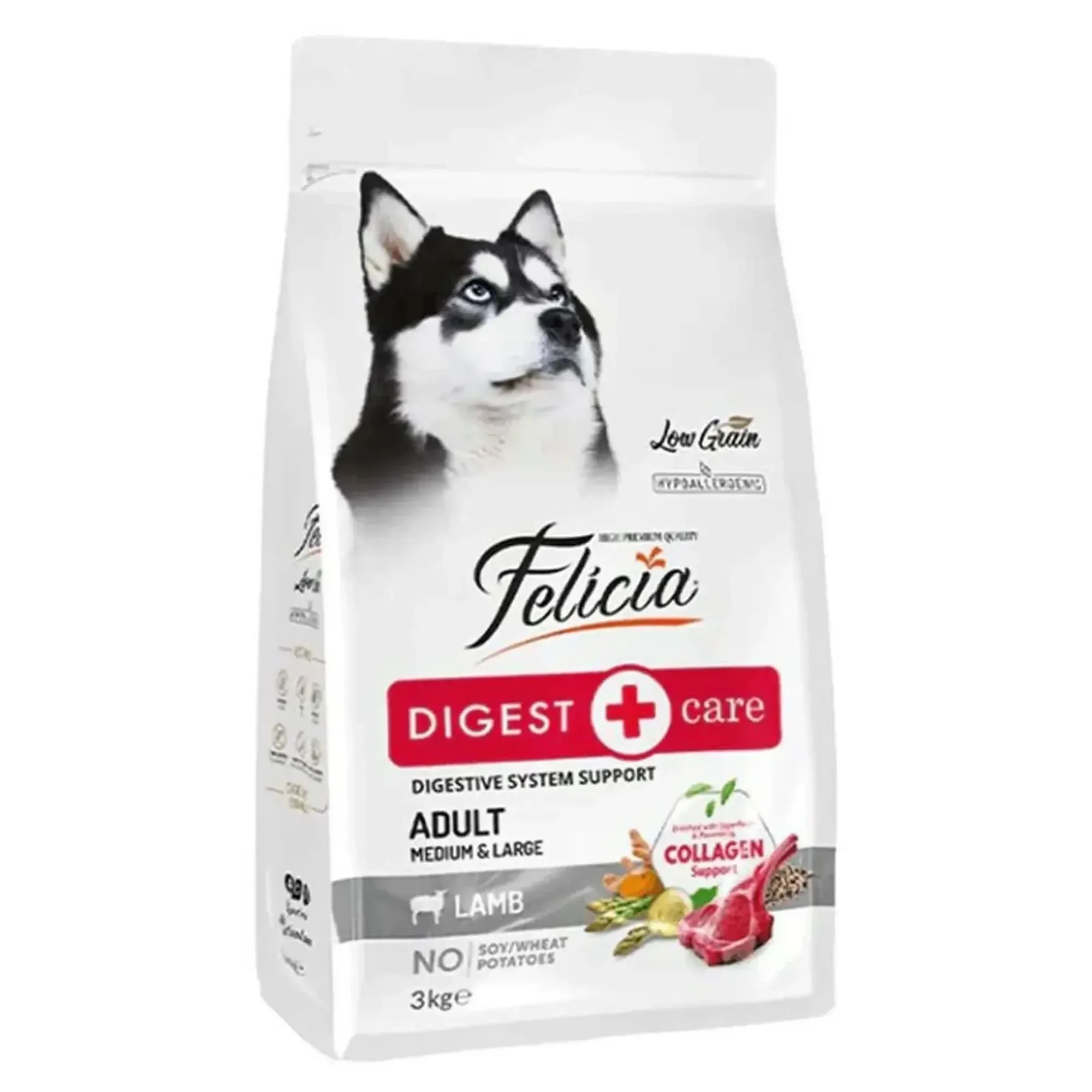 Felicia Felicia Kolajenli Kuzulu Az Tahıllı Orta ve Büyük Irk Yetişkin Köpek Maması 3 KG