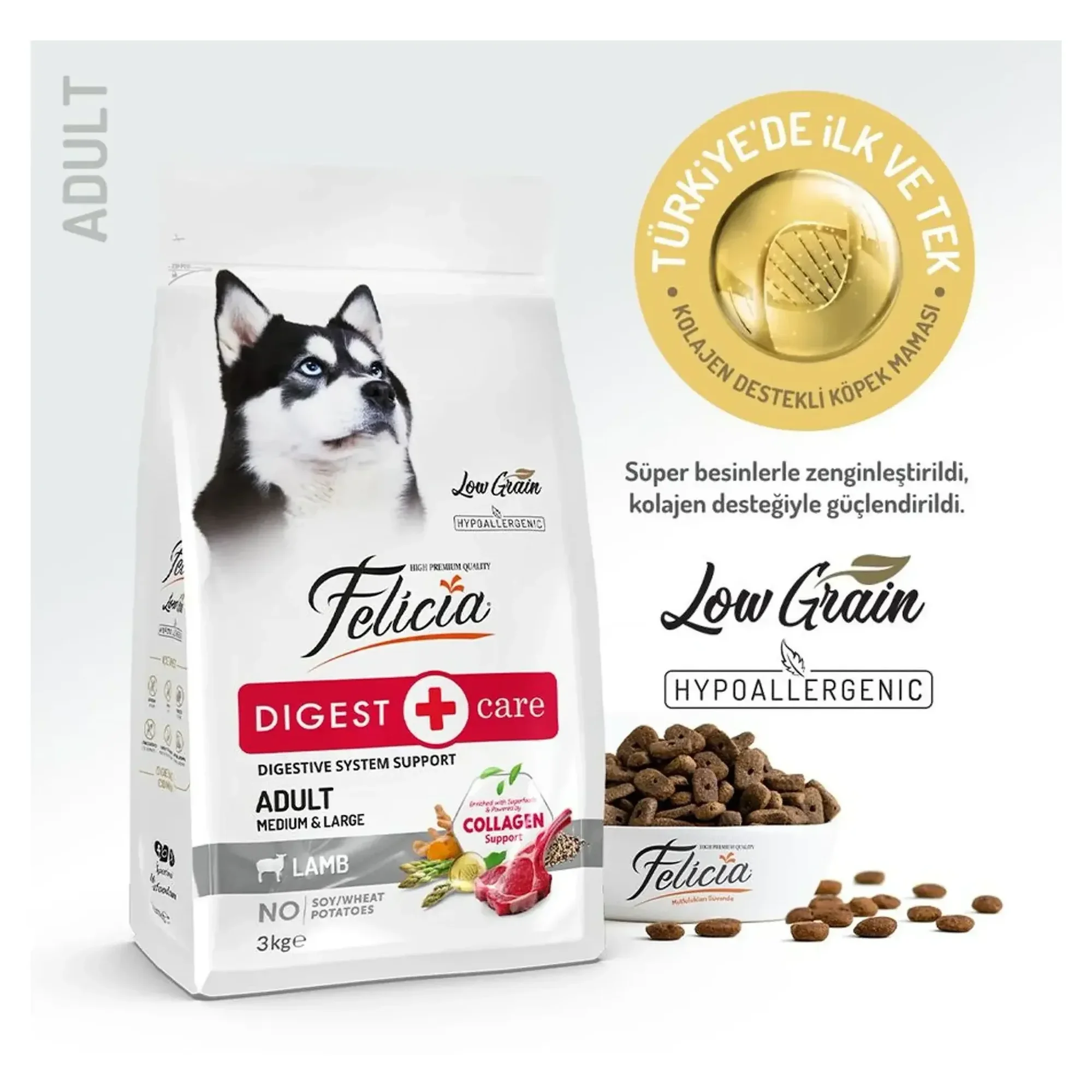 Felicia Felicia Kolajenli Kuzulu Az Tahıllı Orta ve Büyük Irk Yetişkin Köpek Maması 3 KG — Hassas Sindirim, 3 kg — Görsel 2