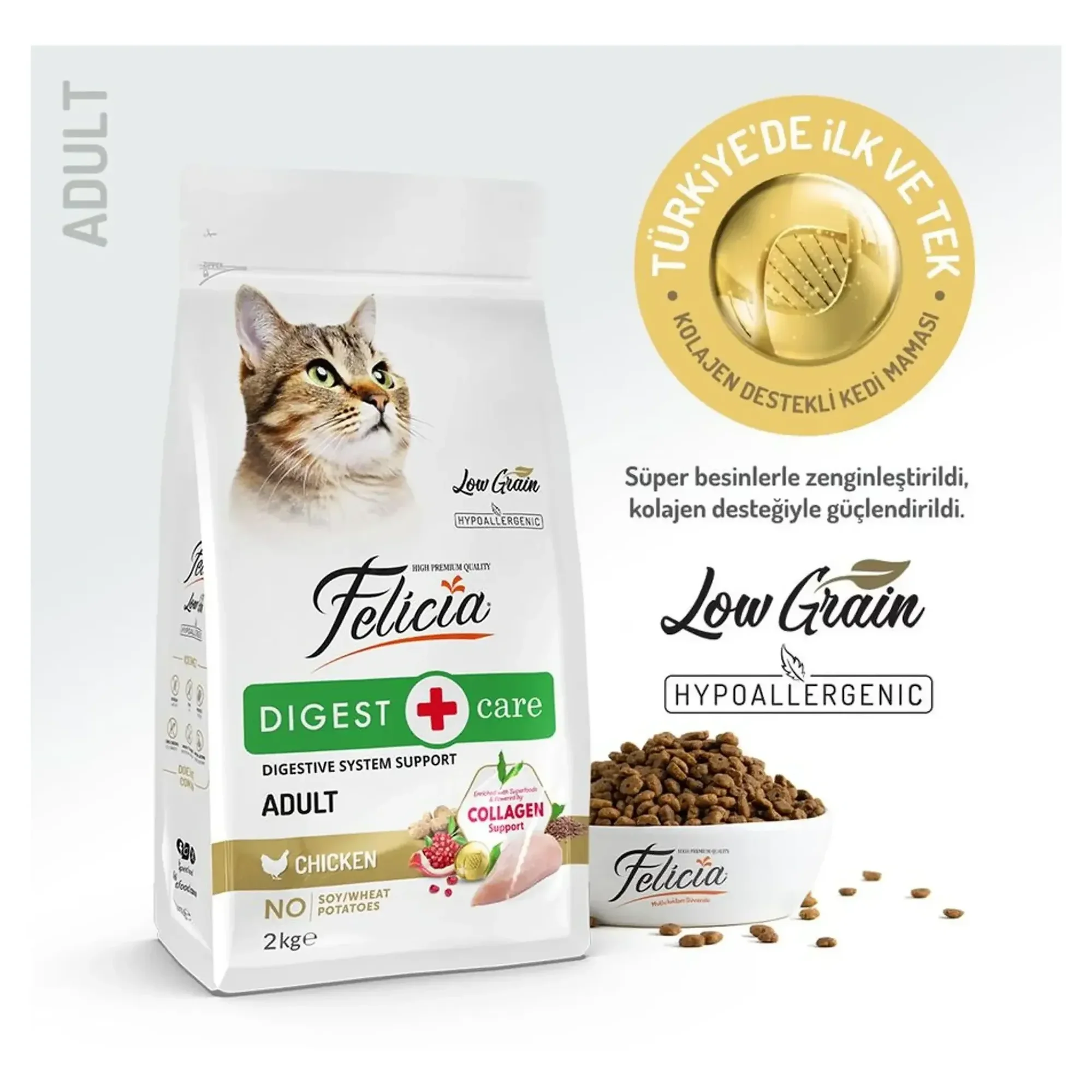 Felicia Felicia Tavuklu Az Tahıllı Hassas Sindirim İçin Yetişkin Kedi Maması 2 KG