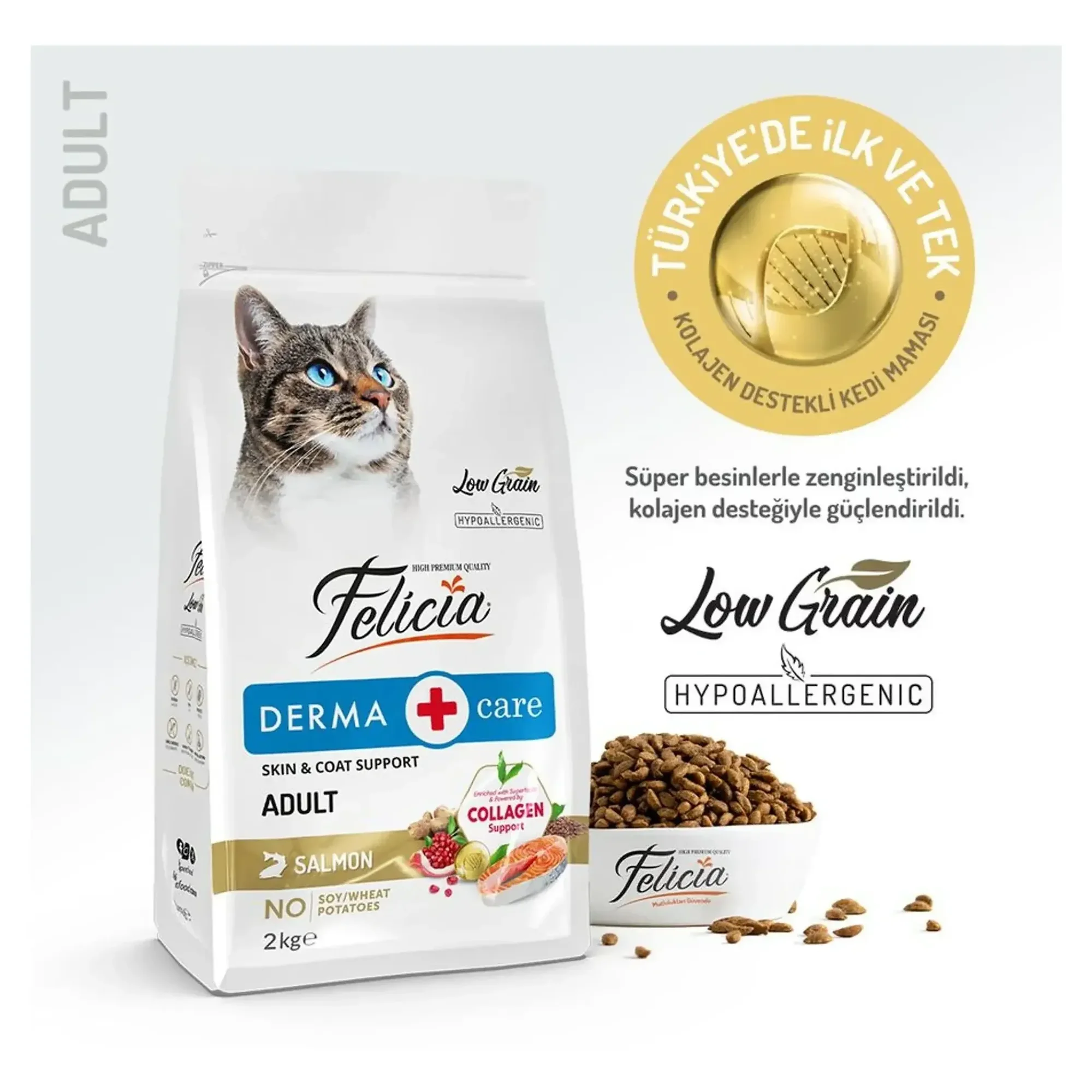 Felicia Felicia Kolajenli Somonlu Az Tahıllı Yetişkin Kedi Maması 2 KG — Normal, 2.1 kg — Görsel 2