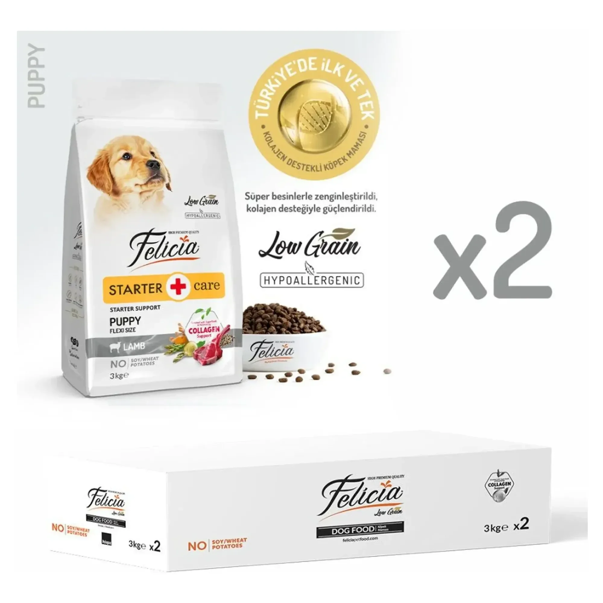 Felicia Felicia Starter Care Az Tahıllı Kuzu Etli Küçük ve Mini Irk Yavru Köpek Maması 2x3KG