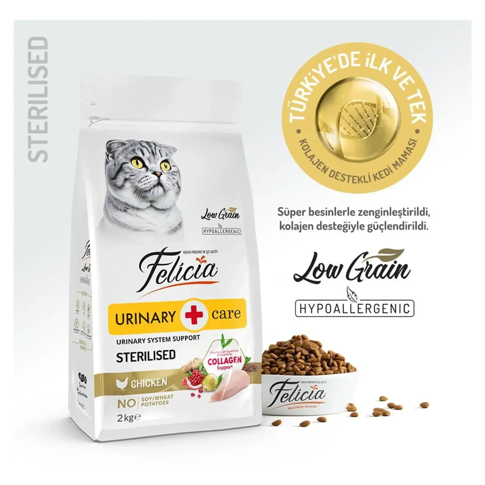 Felicia Felicia Urinary Care Az Tahıllı Tavuklu Kısırlaştırılmış Yetişkin Kedi Maması 2 KG