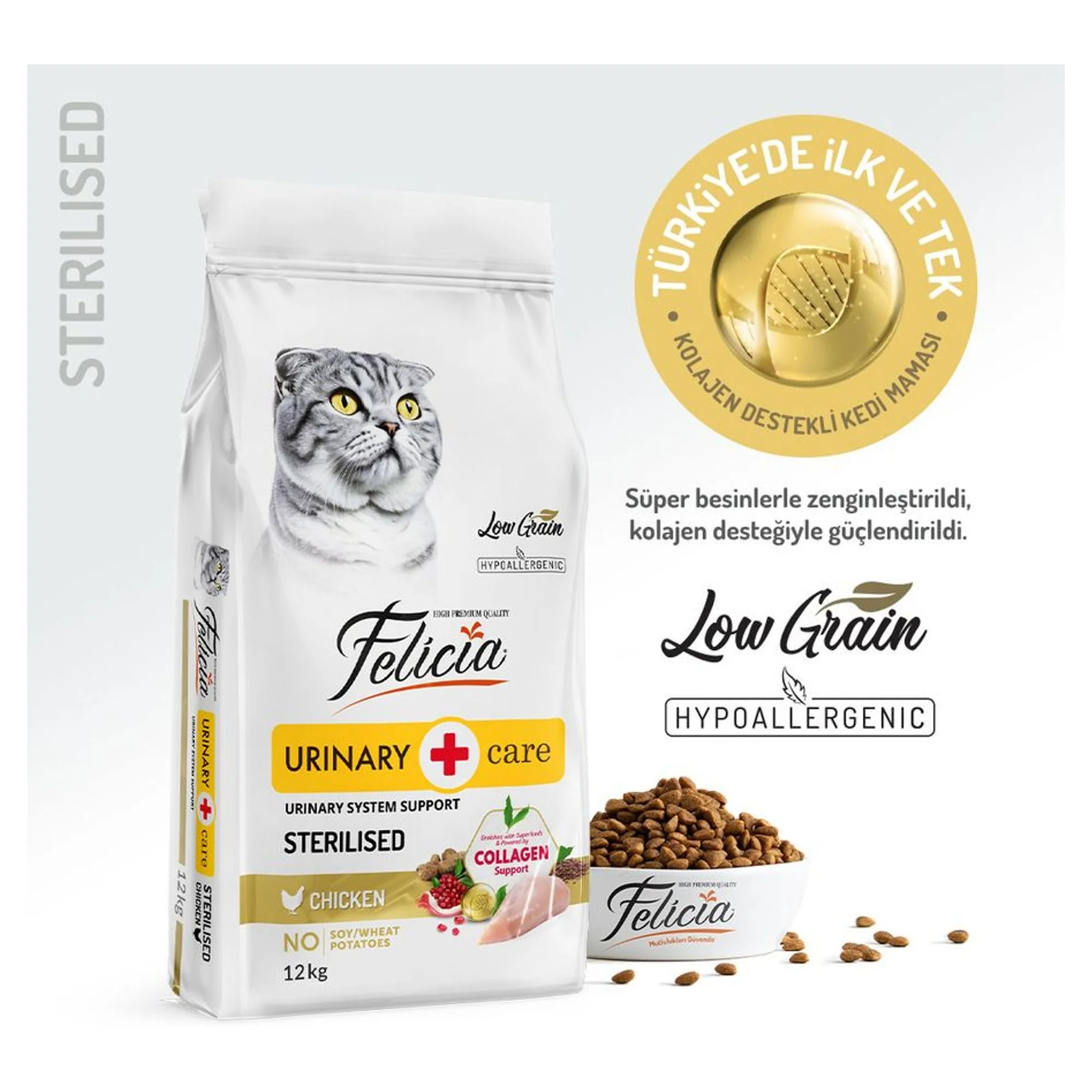 Felicia Urinary Care Az Tahıllı Tavuklu Kısırlaştırılmış Yetişkin Kedi Maması 12 KG