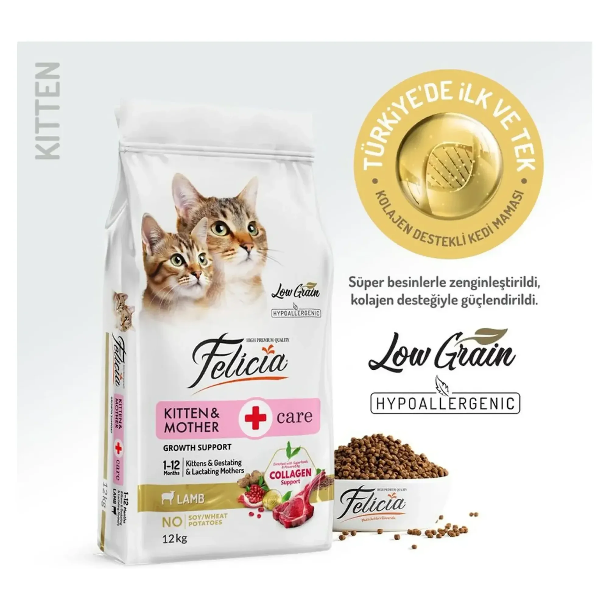 Felicia Felicia Kitten&Mother Care Az Tahıllı Kuzu Etli Yavru ve Anne Kedi Maması 12 KG — Normal, 12.3 kg — Görsel 2
