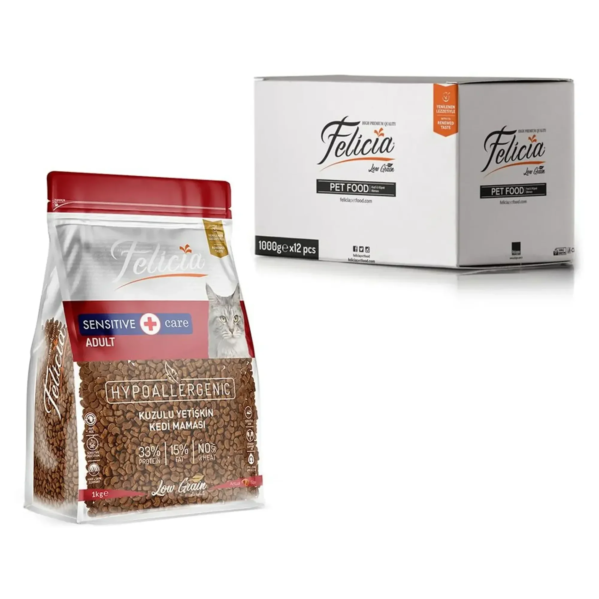 Felicia Felicia Sensitive Care Az Tahıllı Kuzu Etli Yetişkin Kedi Maması 12x1 KG