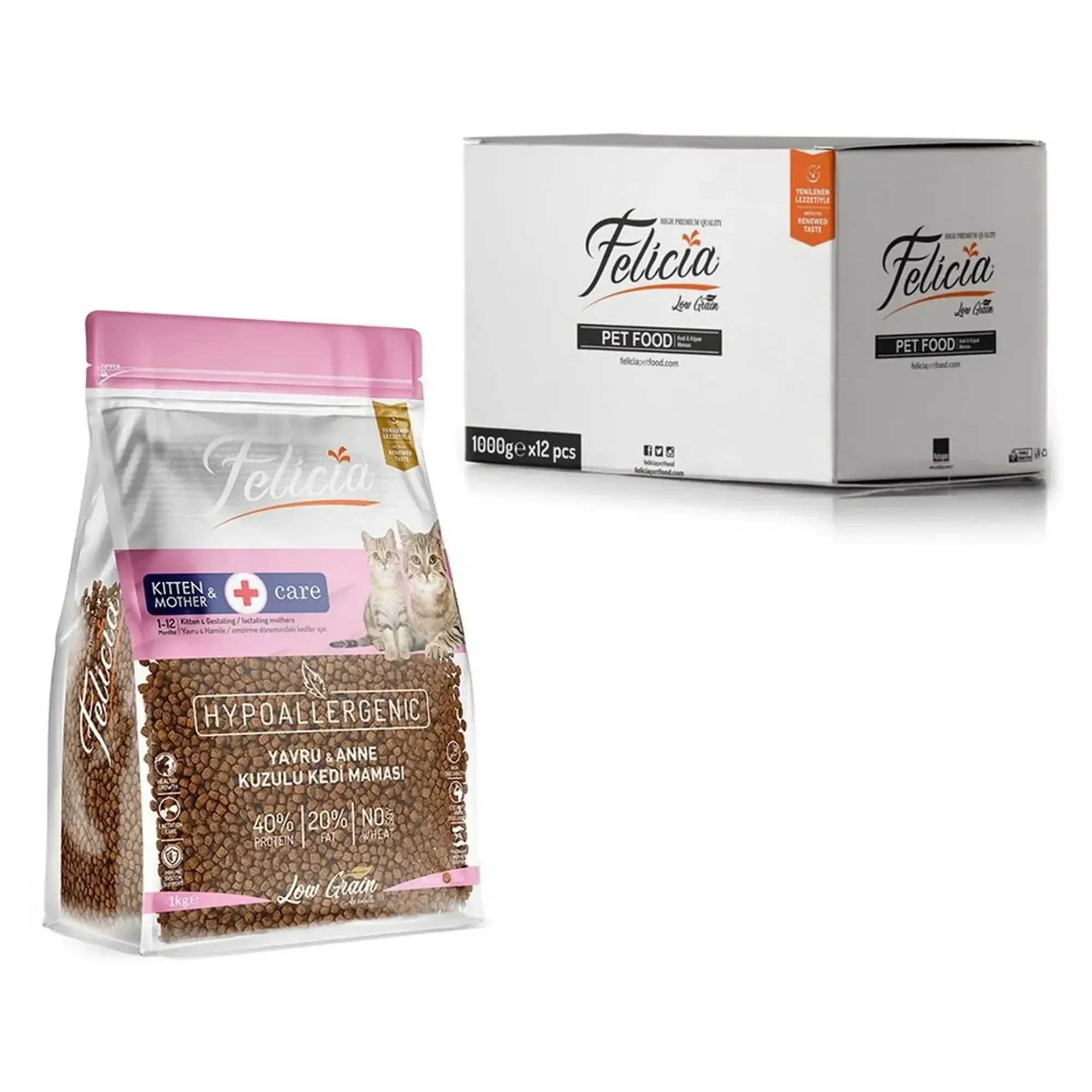 Felicia Felicia Kitten&Mother Care Az Tahıllı Kuzu Etli Yavru ve Anne Kedi Maması 12x1 KG
