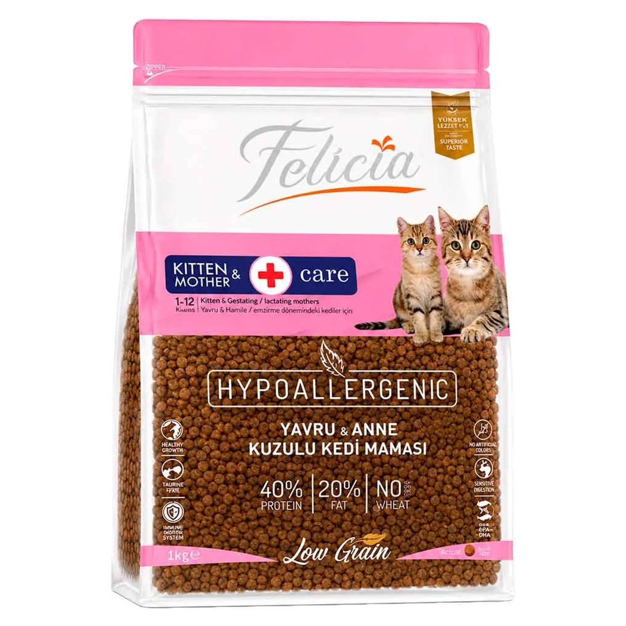 Felicia Kitten&Mother Care Az Tahıllı Kuzu Etli Yavru ve Anne Kedi Maması 1 KG