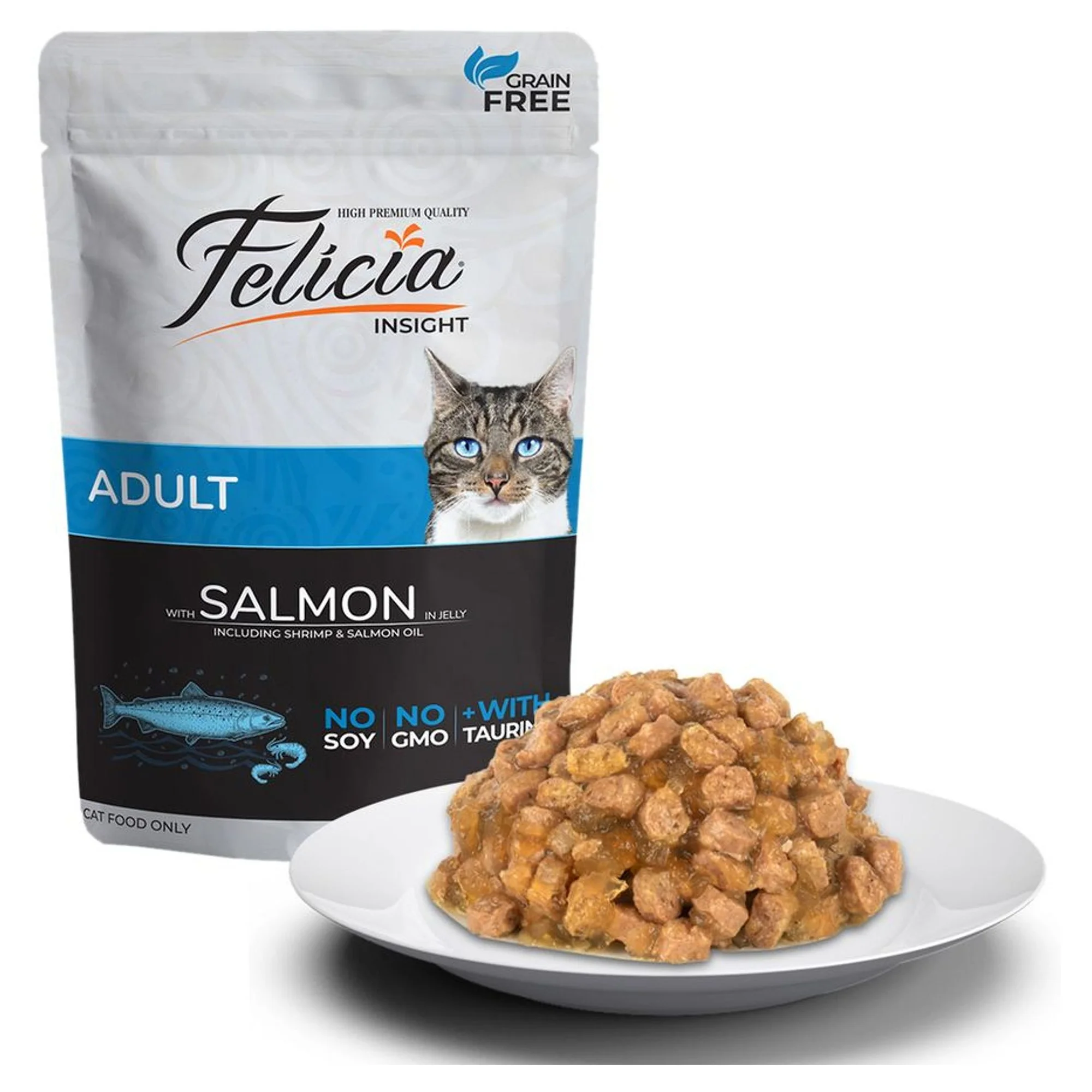 Felicia Felicia Insight Tahılsız Somonlu ve Taurinli Pouch Yaş Yetişkin Kedi Maması 85 G — Hassas Sindirim, 1.1 kg — Görsel 2