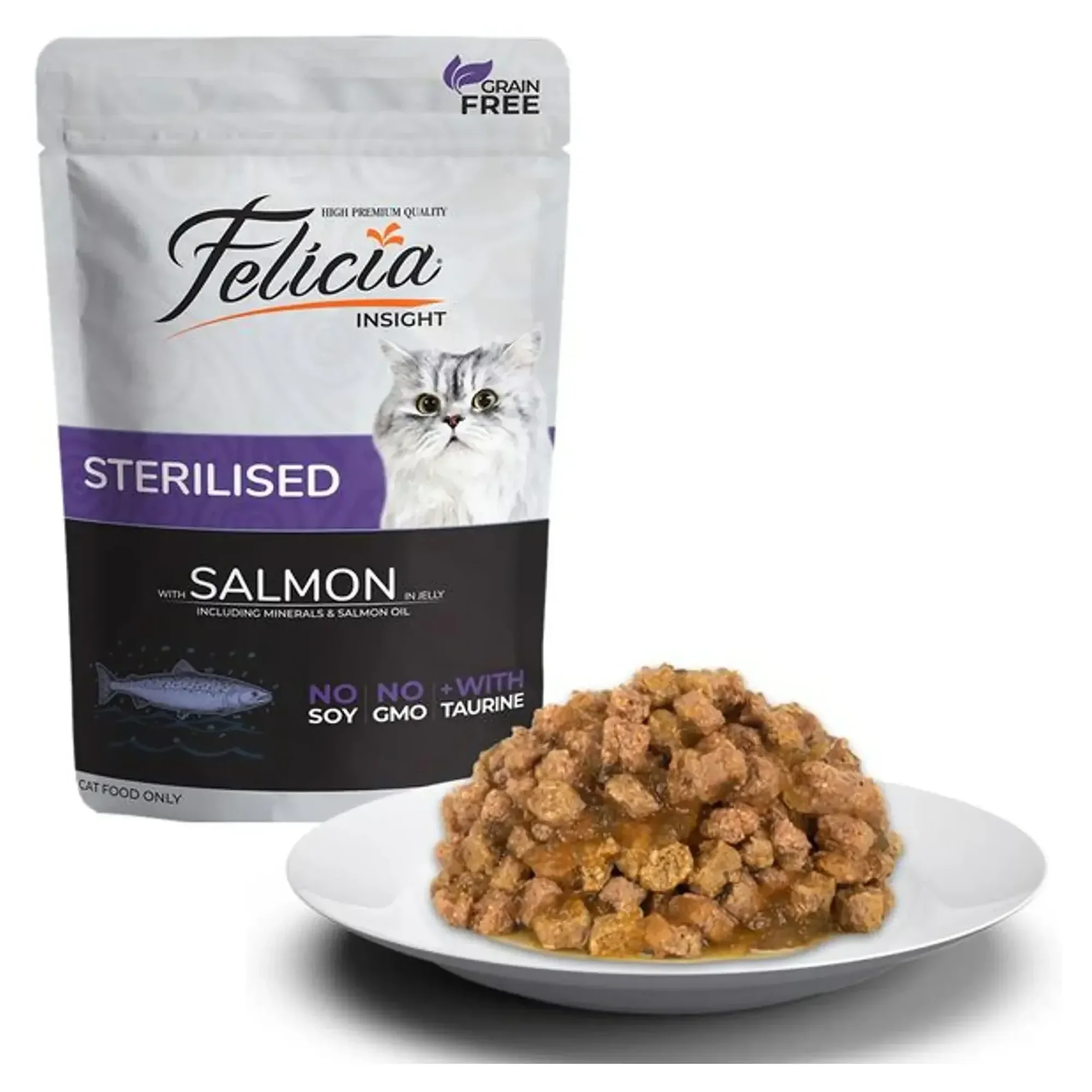 Felicia Felicia Insight Tahılsız Somonlu ve Taurinli Pouch Yaş Kısırlaştırılmış Yetişkin Kedi Maması 85 G