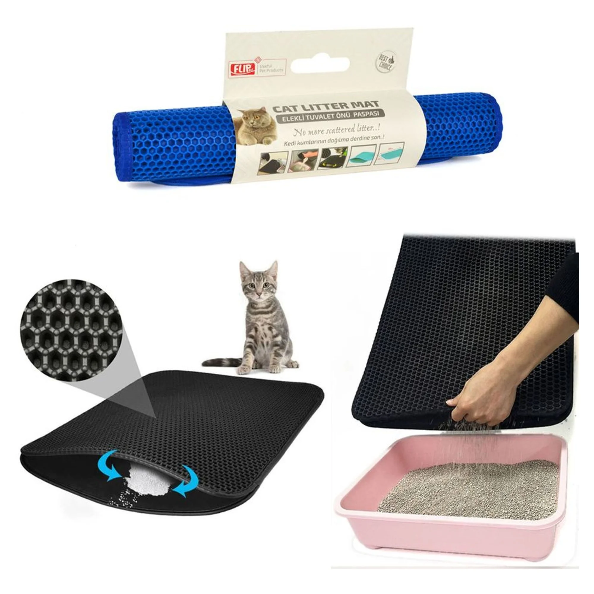 Flip Flip Lux Kedi Kumu Toplama Paspası 60x40 CM — Kum ve Tuvalet Ürünleri — Görsel 2