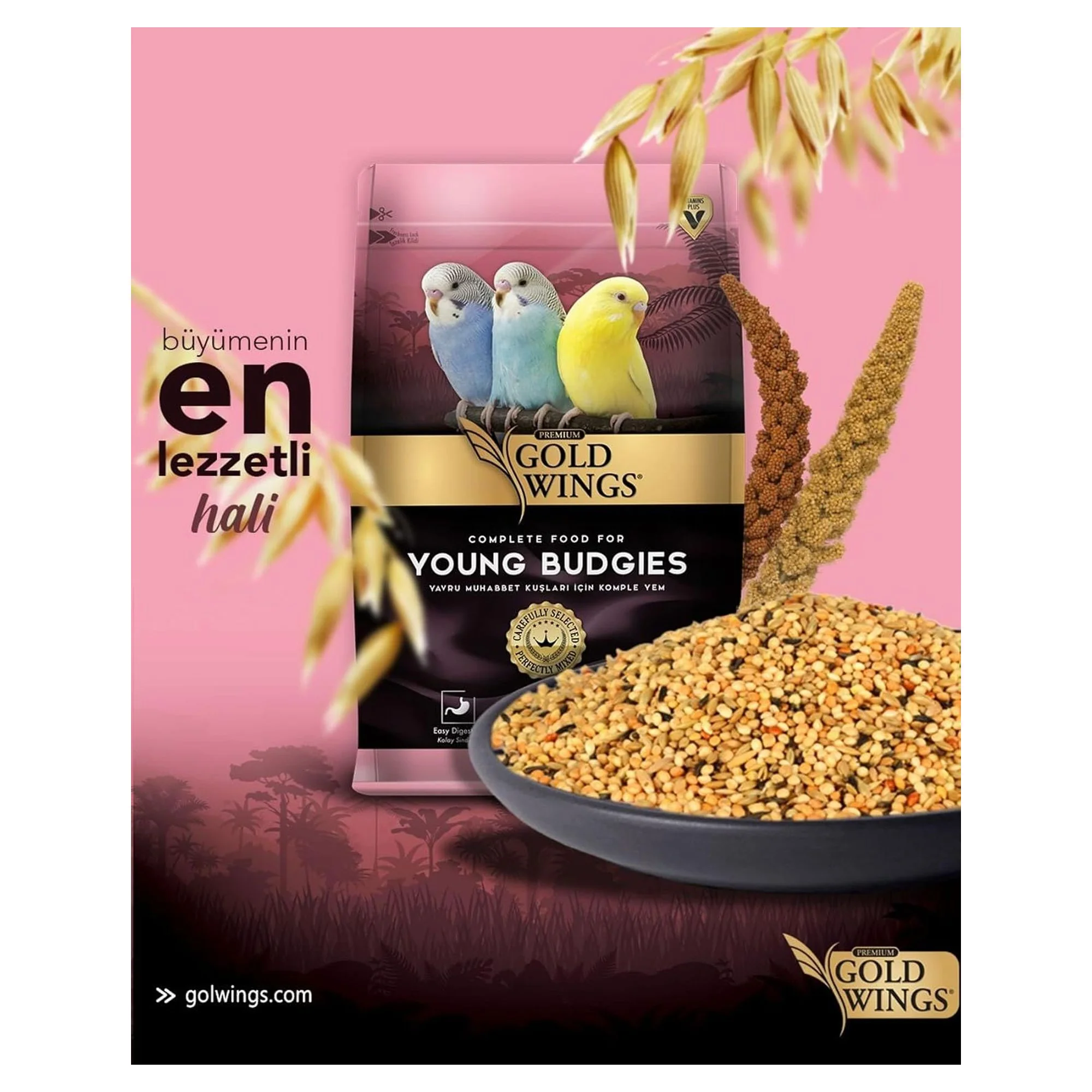 Gold Wings Premium Yavru Muhabbet 1 KG — Muhabbet Kuşu Yemleri, 1 kg — Görsel 3