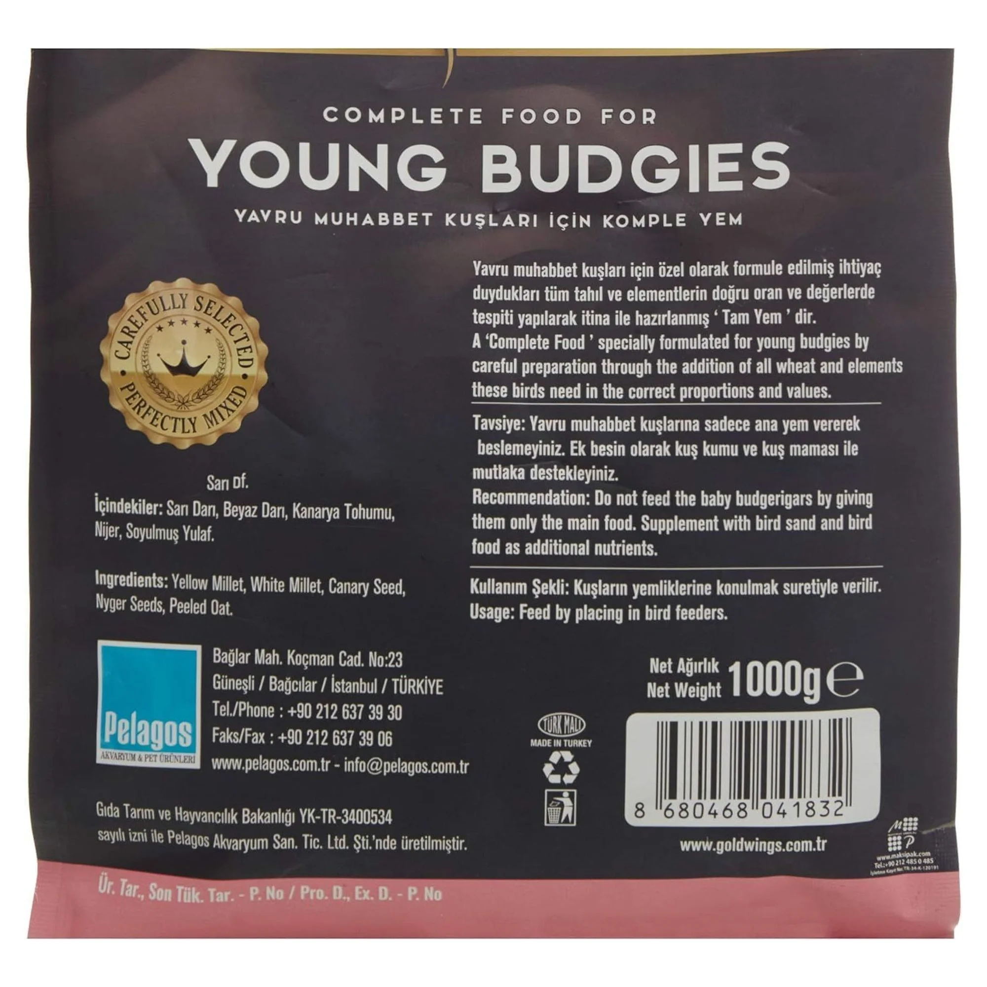 Gold Wings Premium Yavru Muhabbet 1 KG — Muhabbet Kuşu Yemleri, 1 kg — Görsel 4