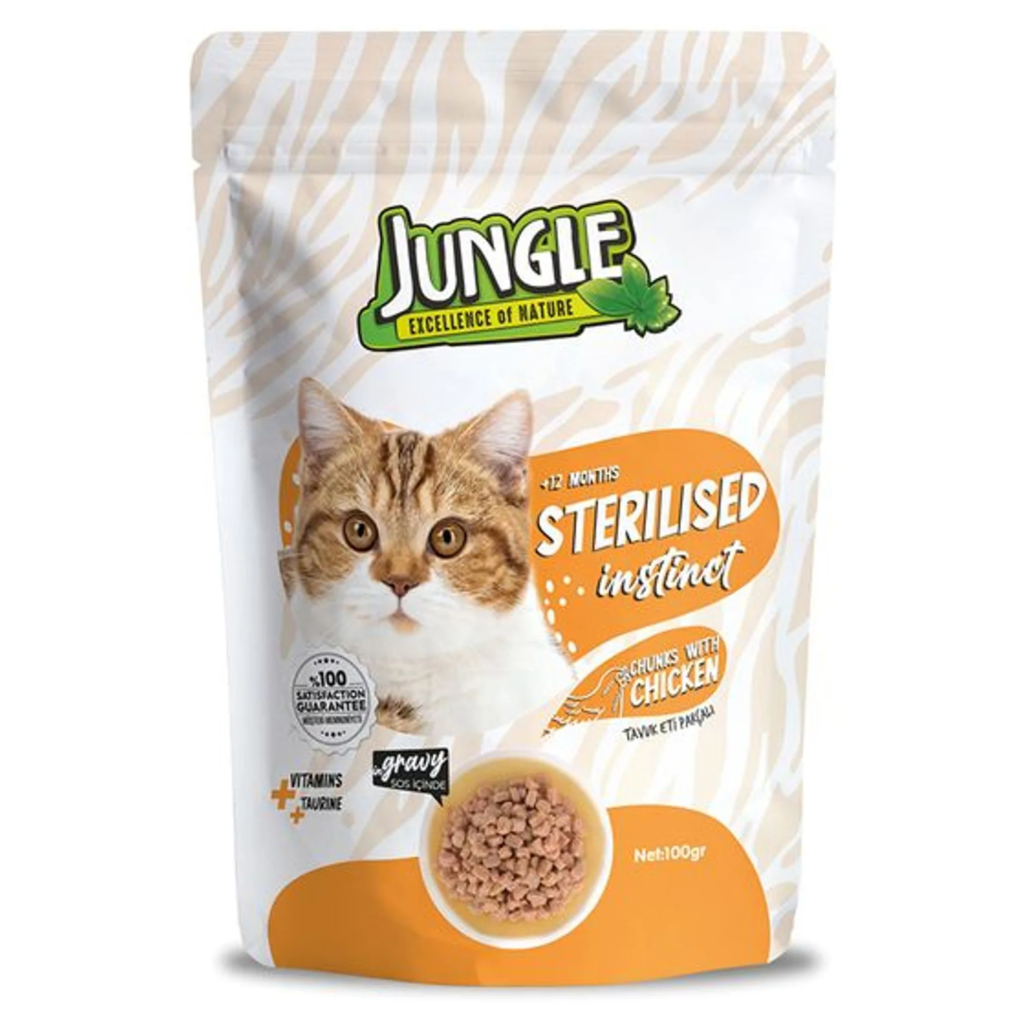 Jungle Pouch Jöleli Tavuklu Yaş Kısırlaştırılmış Yetişkin Kedi Maması 100G