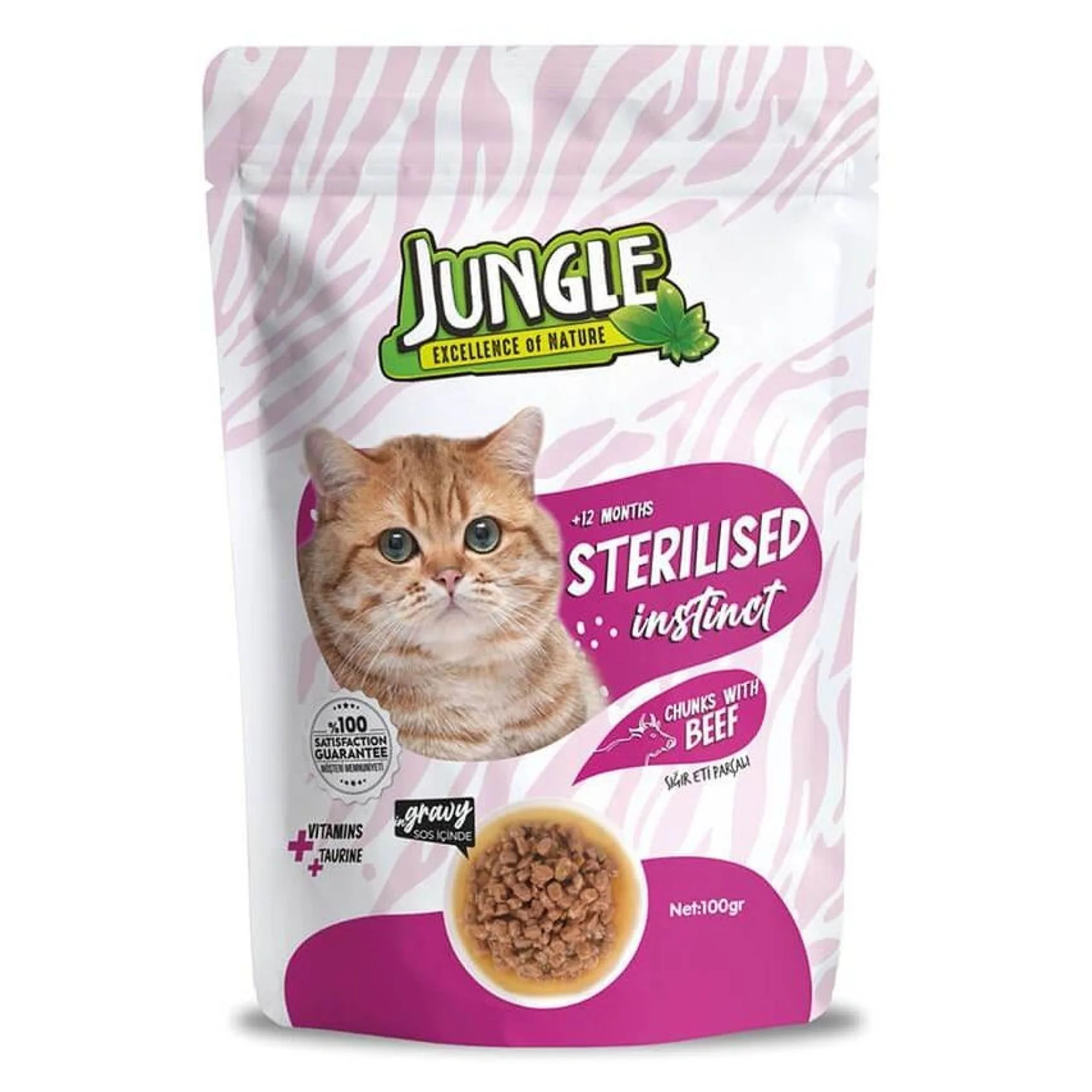 Jungle Jungle Pouch Sığır Eti Parçalı Yaş Kısırlaştırılmış Yetişkin Kedi Maması 100G