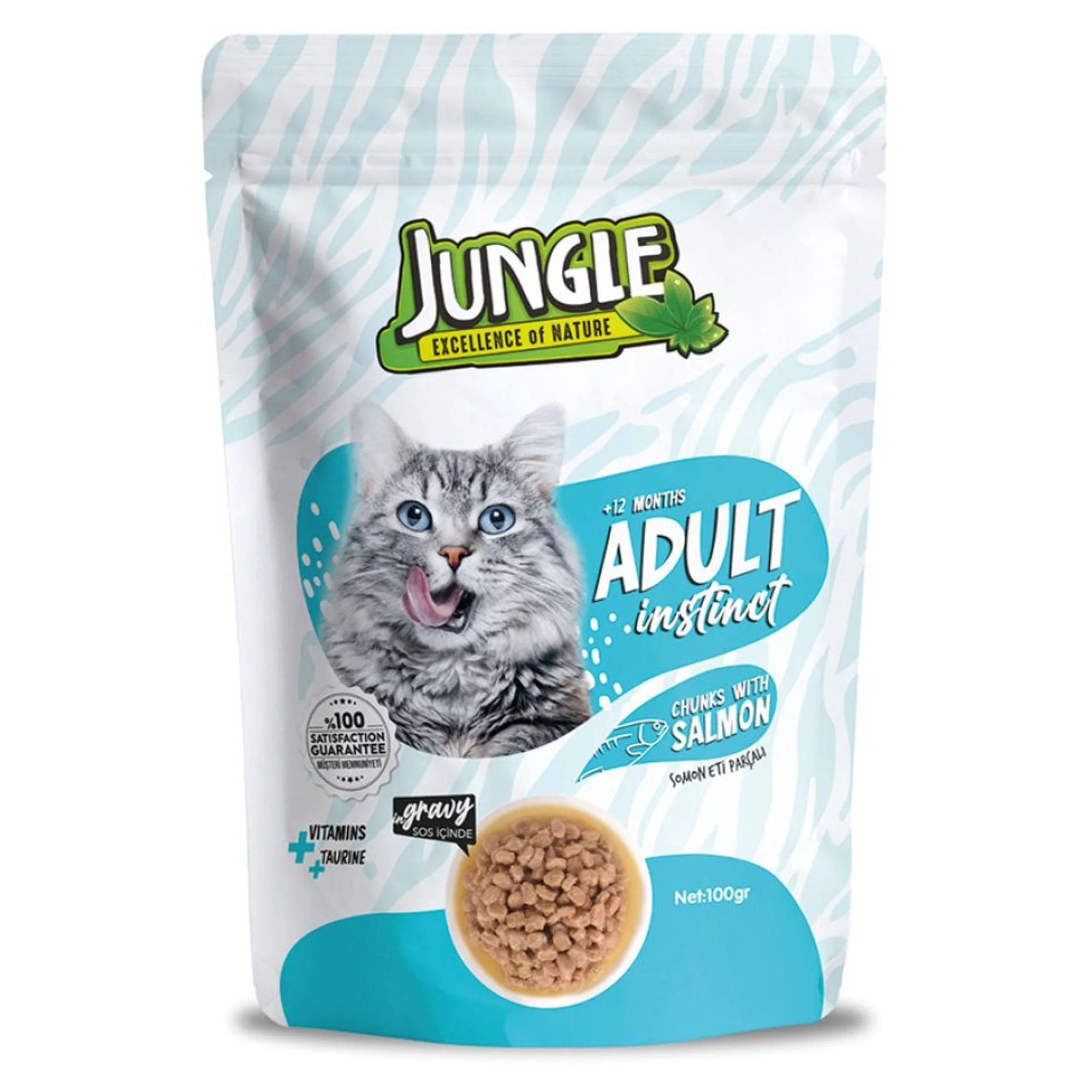 Jungle Jungle Pouch Somon Parçalı Yaş Yetişkin Kedi Maması 100G