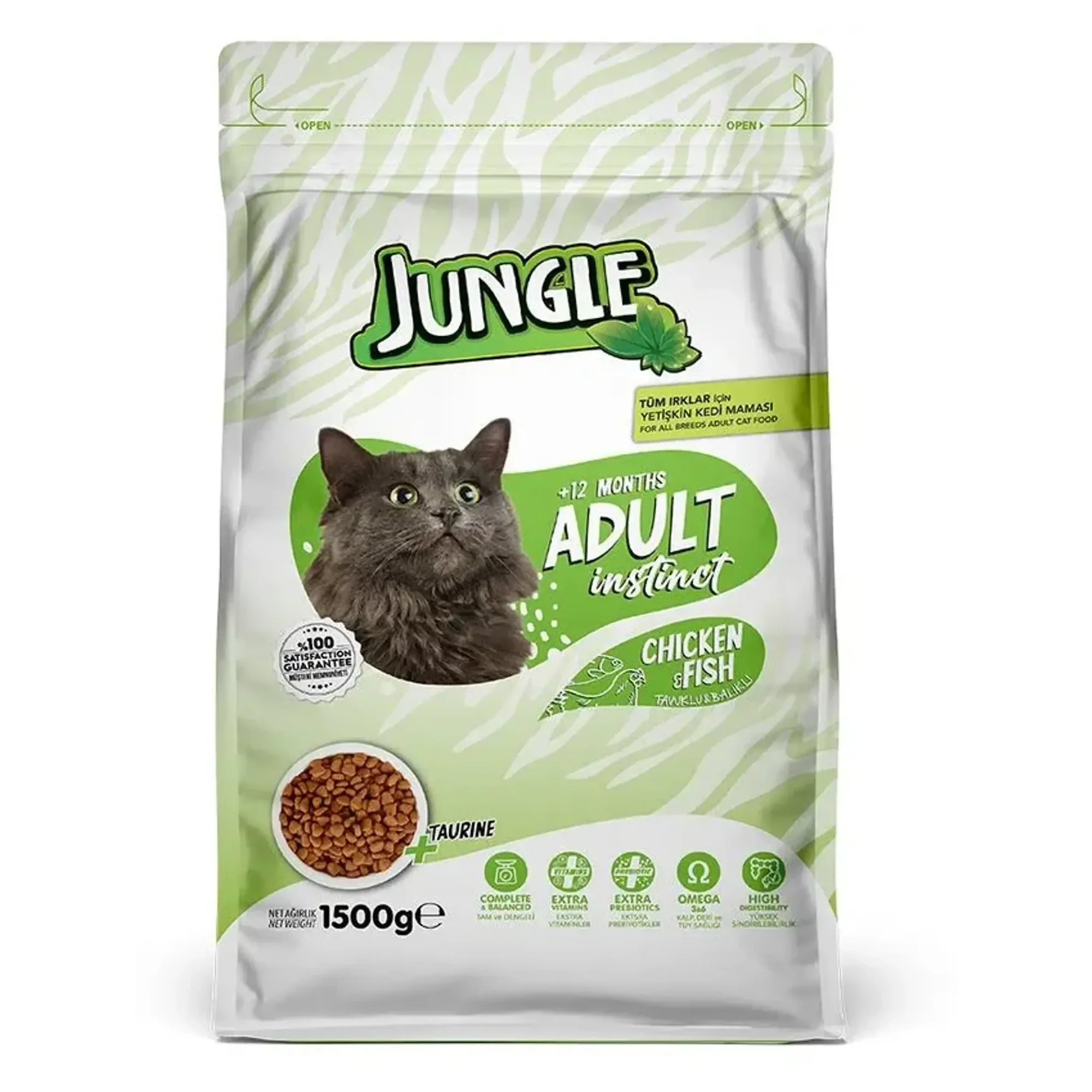 Jungle Tavuklu ve Balıklı Yetişkin Kedi Maması 1.5 KG