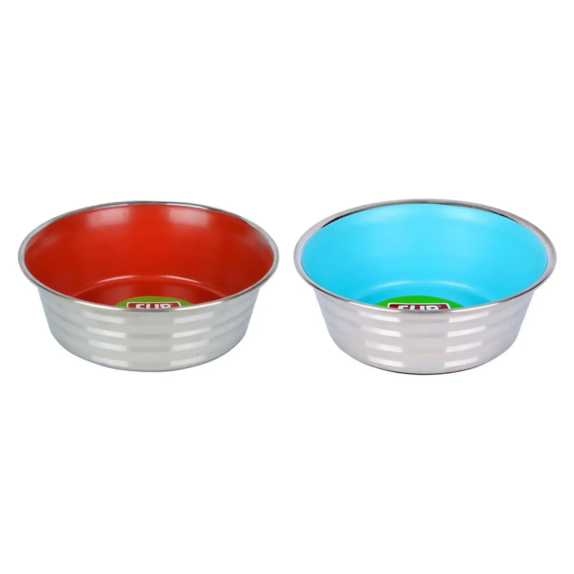 Flip Çizgi Desenli Renkli Silikon Tabanlı Çelik Mama Kabı 13 CM