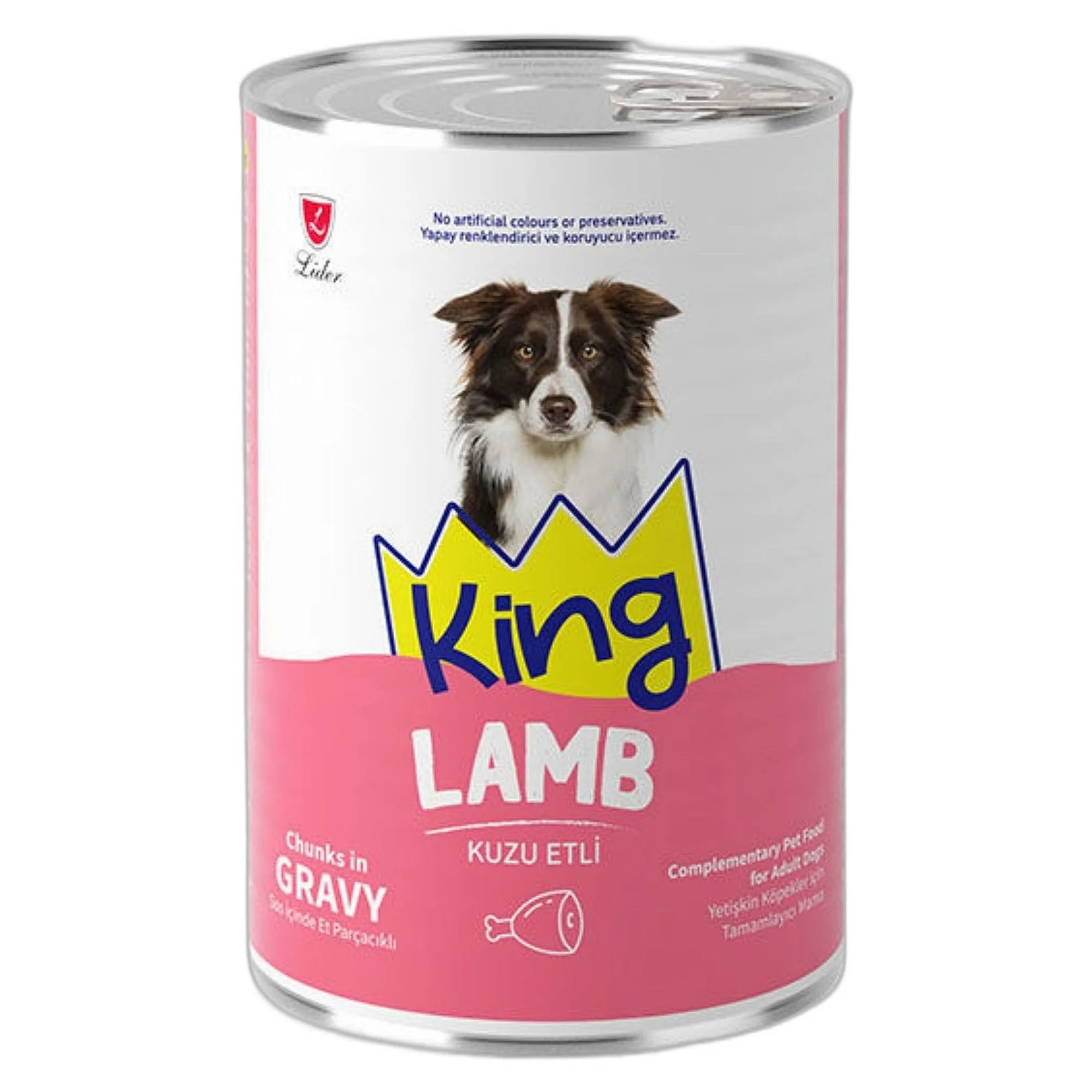 King King Sos İçinde Et Parçacıklı Kuzu Etli Yetişkin Köpek Konservesi  400 G