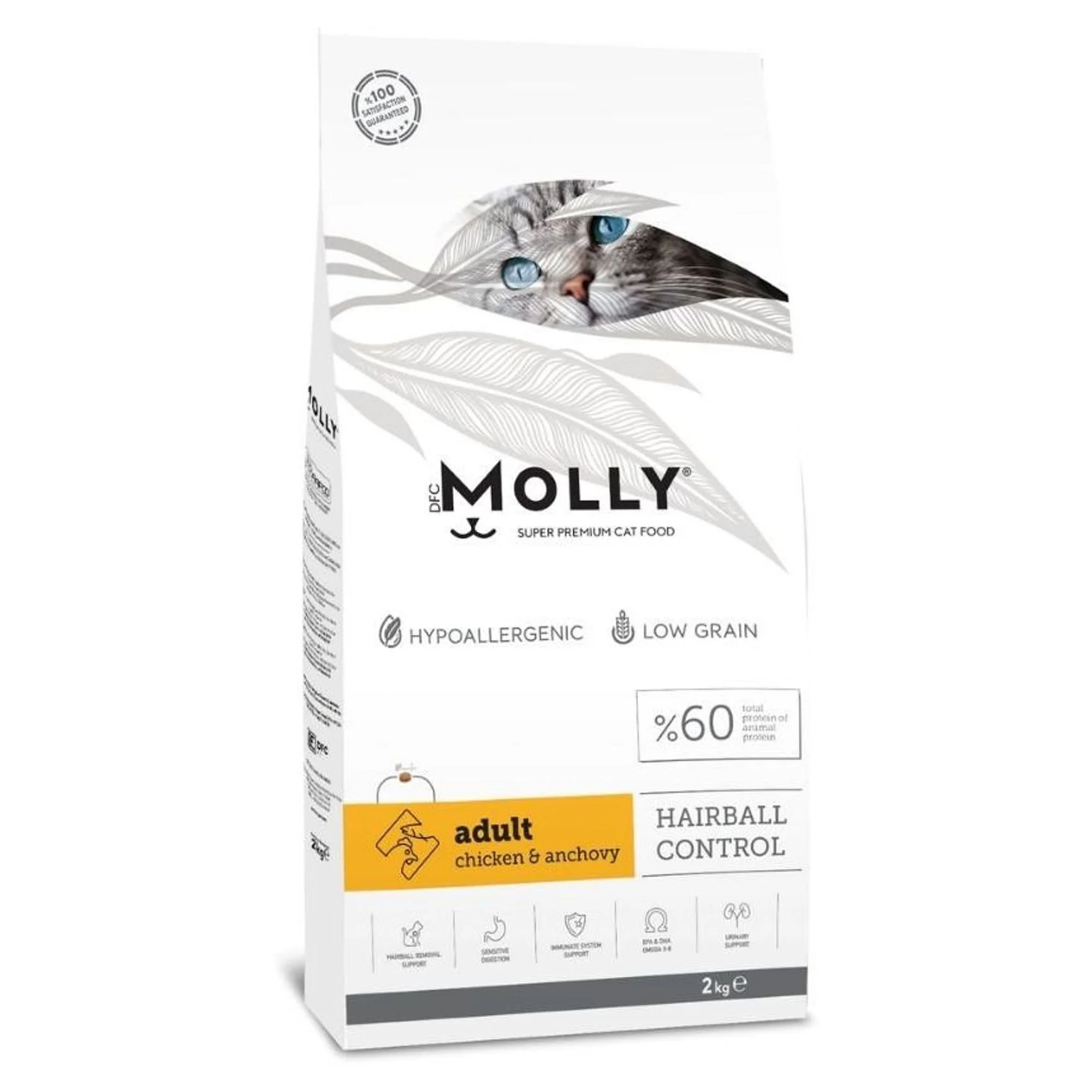 Molly Hairball Control Düşük Tahıllı Tavuklu ve Hamsili Yetişkin Kedi Maması 2 KG