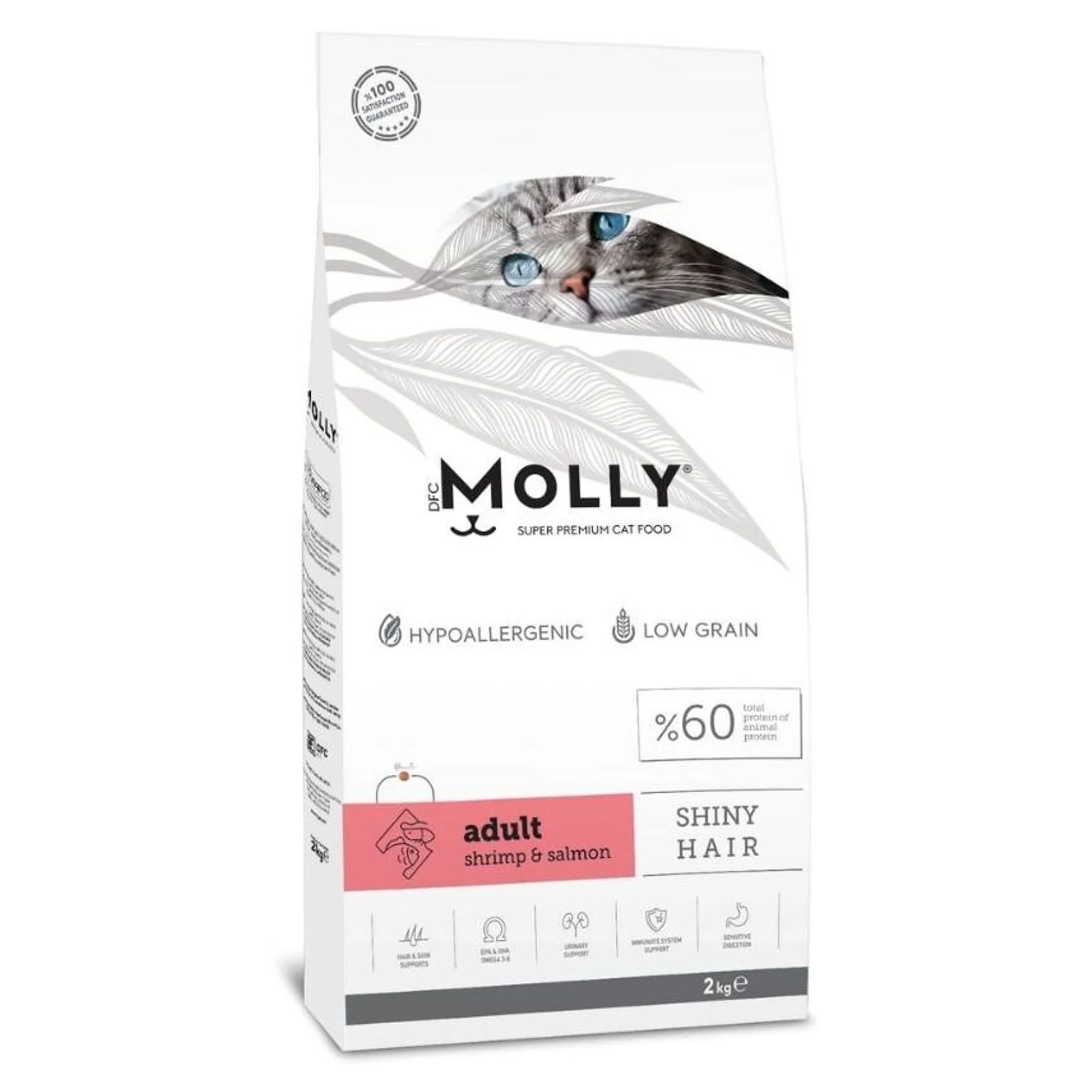 Molly Shiny Hair Düşük Tahıllı Somonlu ve Karidesli Yetişkin Kedi Maması 2 KG