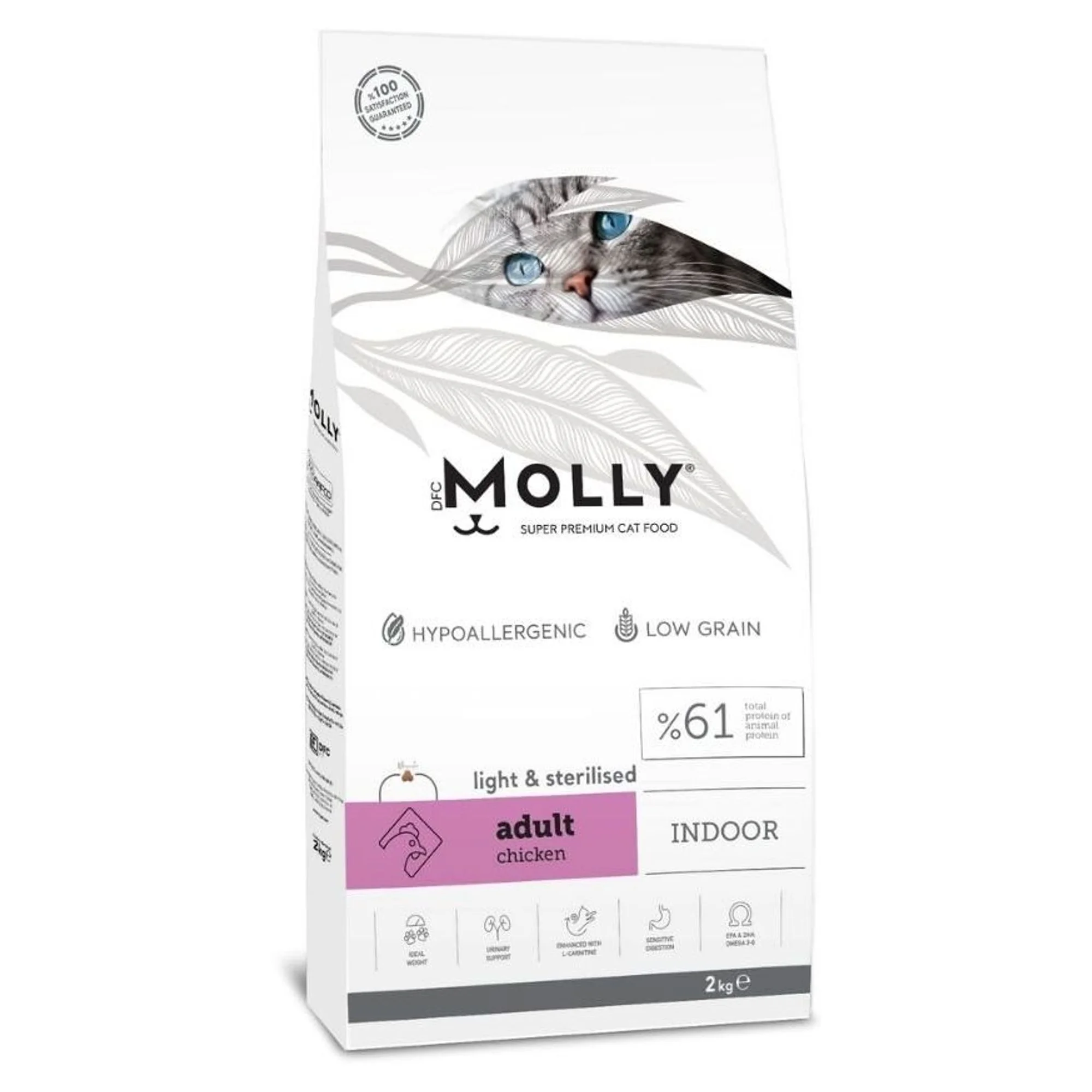 Molly Indoor Light Hipoalerjenik Düşük Tahıllı Tavuklu Kısırlaştırılmış Kedi Maması 2 KG
