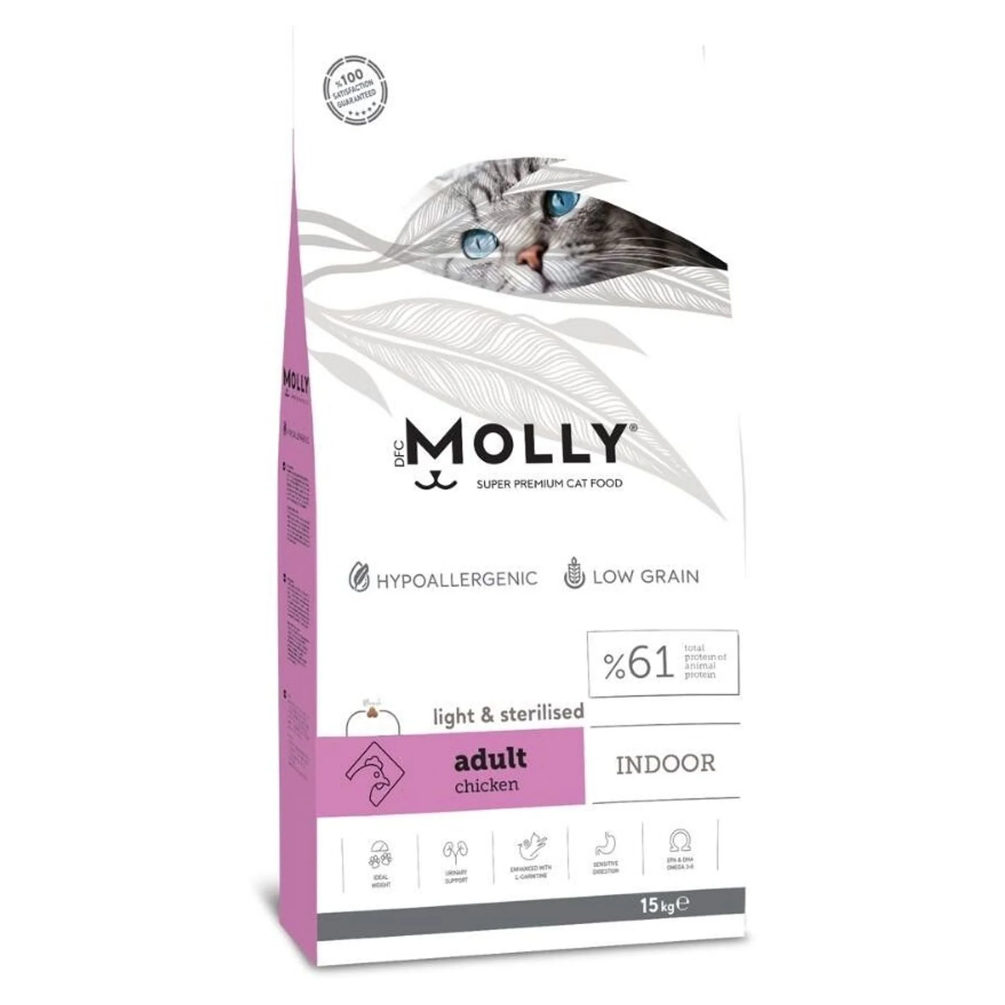 Molly Indoor Light Hipoalerjenik Tavuklu Düşük Tahıllı Kısırlaştırılmış Kedi Maması 15 KG