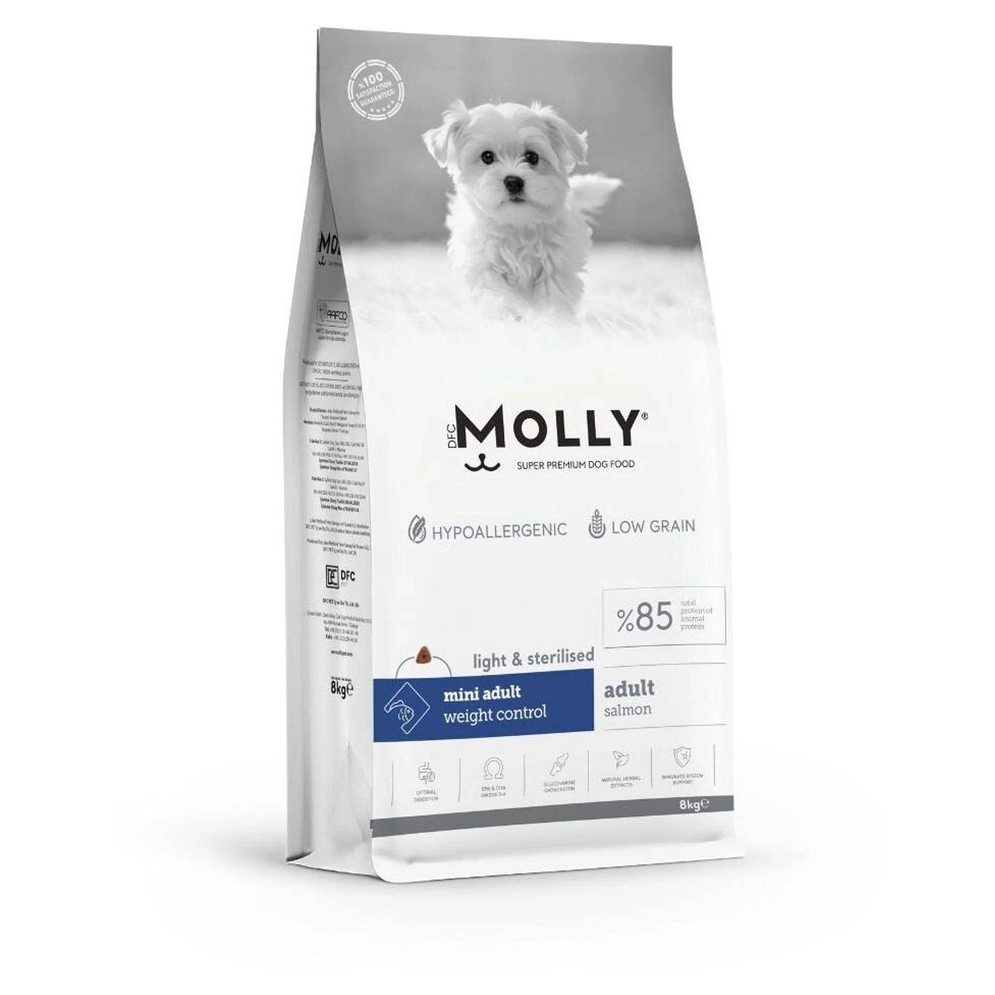 Molly Hipoalerjenik Düşük Tahıllı Somonlu Kısırlaştırılmış Küçük Irk Köpek Maması 8 KG
