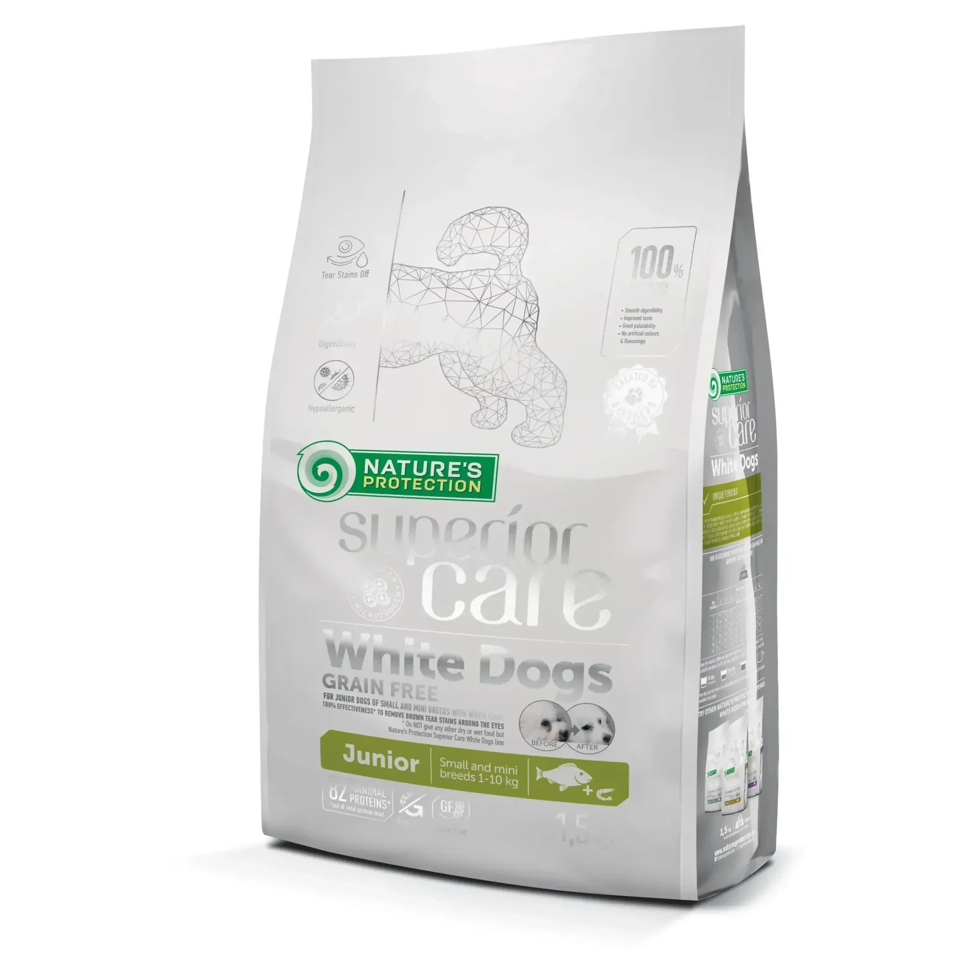 Nature's Protection Junior Beyaz Balıklı Tahılsız Beyaz Tüylü Küçük Irk Yavru Köpek Maması 1.5 Kg