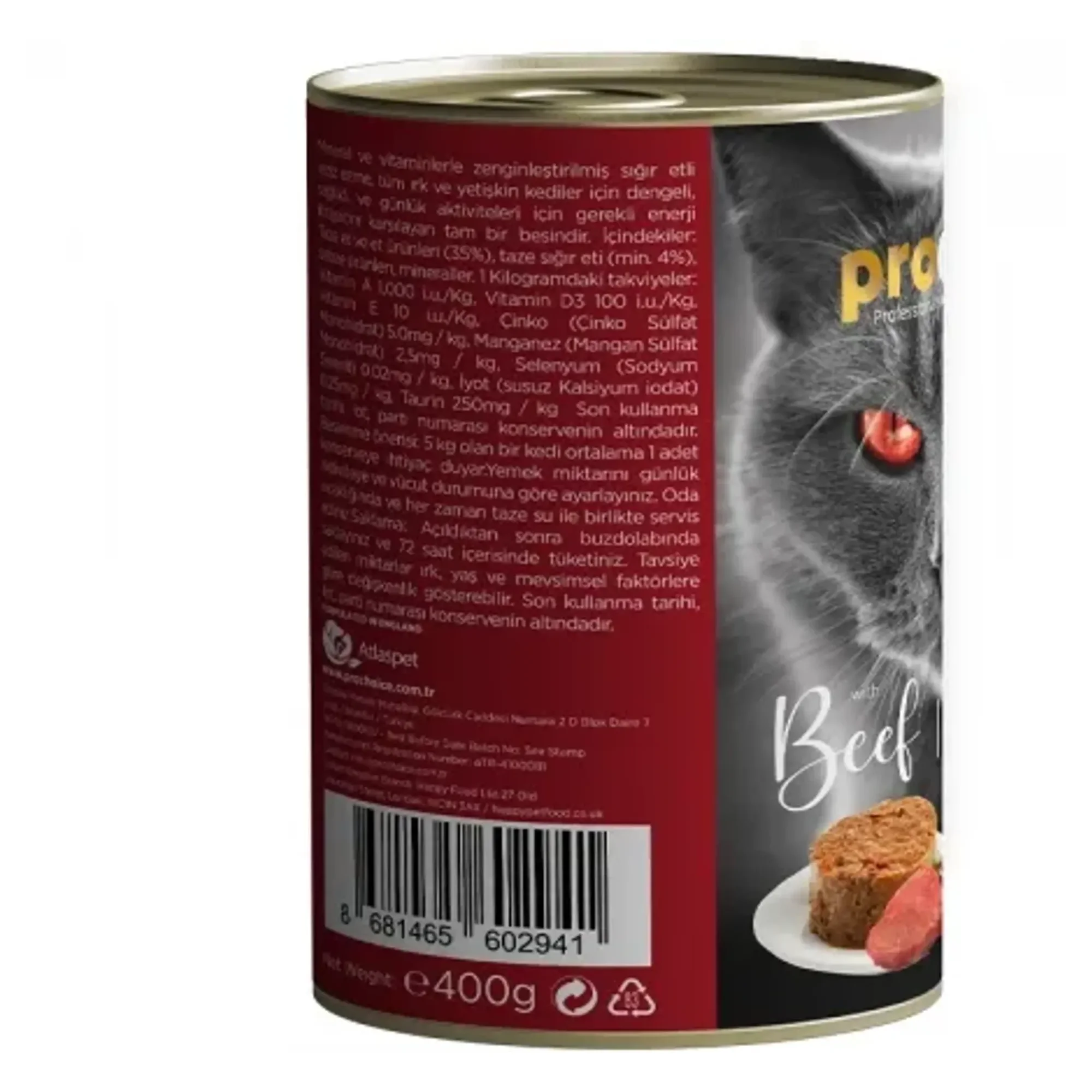 ProChoice ProChoice Sığır Etli Şekersiz Tahılsız Ezme Yetişkin Kedi Konservesi 400 G — Normal, 447 g — Görsel 3