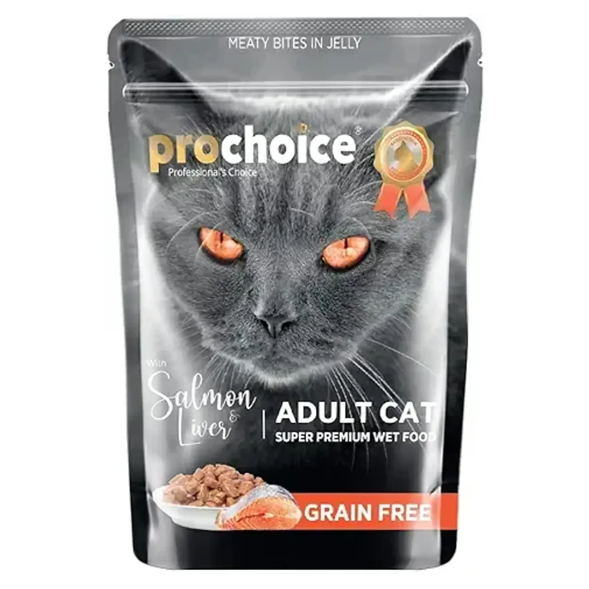 ProChoice ProChoice Jöle İçinde Tahılsız Somonlu ve Ciğerli Yaş Yetişkin Kedi Maması 85G