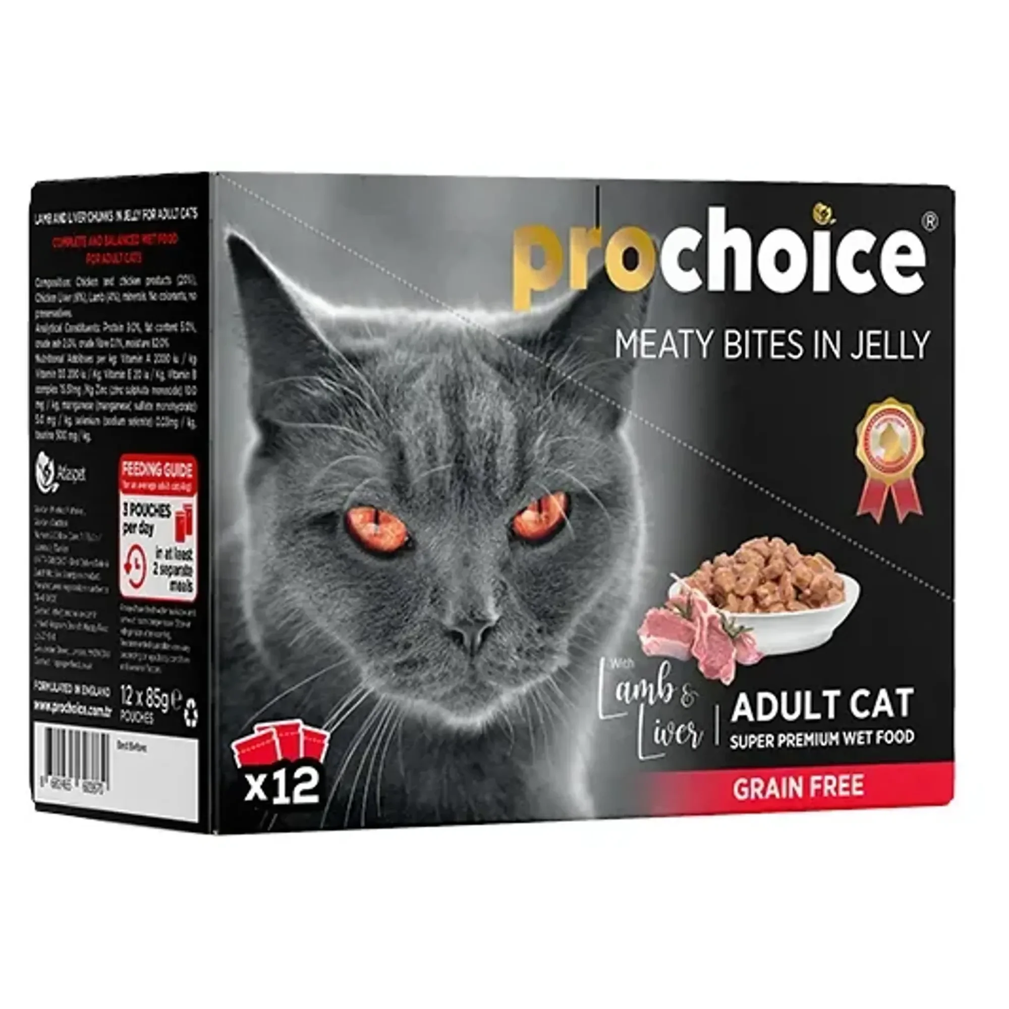 ProChoice ProChoice Jöle İçinde Kuzulu ve Ciğerli Tahılsız Yaş Yetişkin Kedi Maması 12x85G