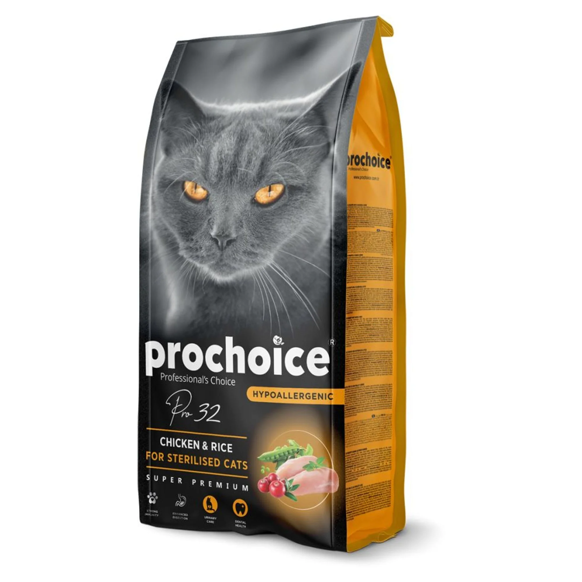 ProChoice ProChoice Pro32 Hipoalerjenik Düşük Tahıllı Pirinçli ve Tavuklu Kısırlaştırılmış Yetişkin Kedi Maması 15 KG