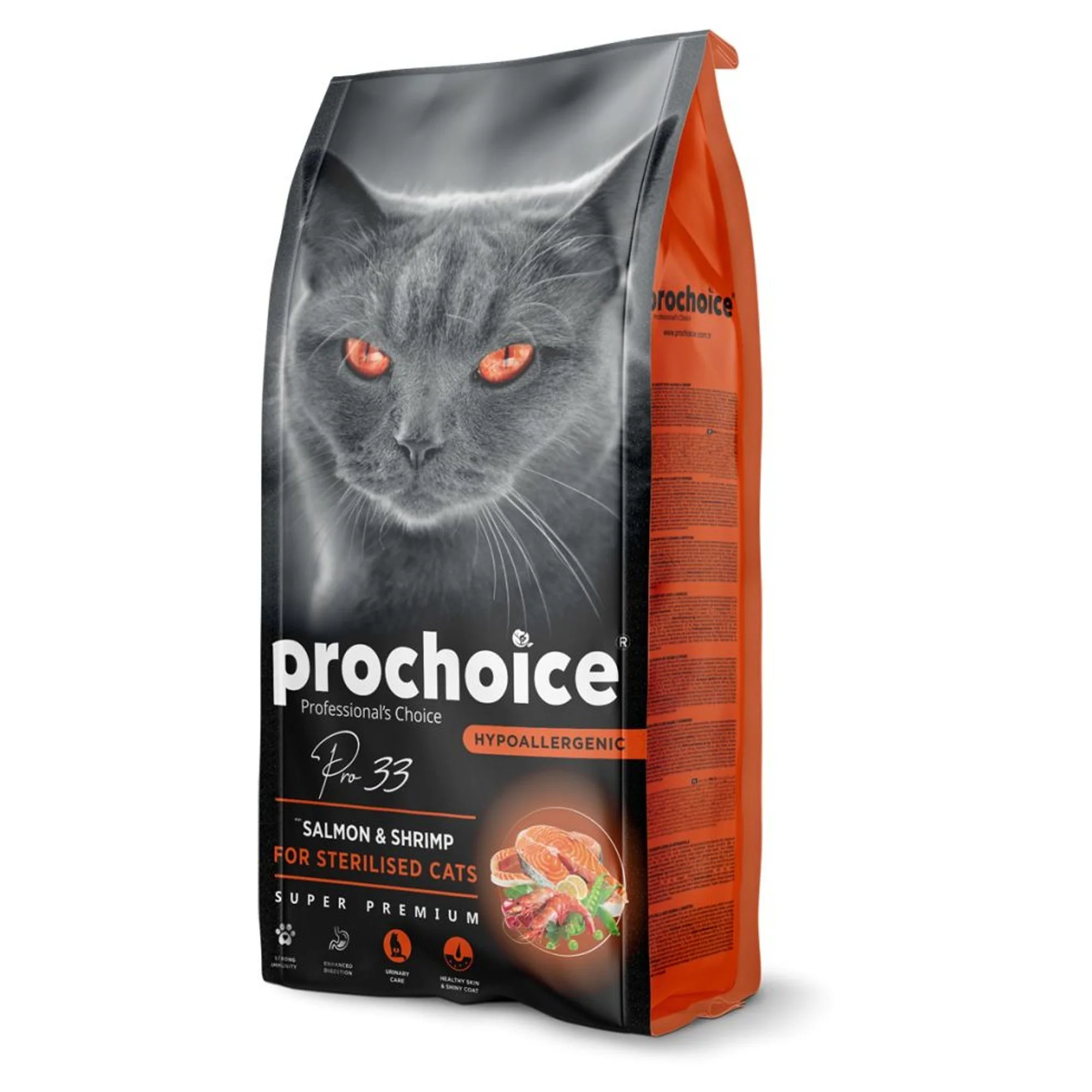 ProChoice ProChoice Pro33 Hipoalerjenik Düşük Tahıllı Somonlu ve Karidesli Kısırlaştırılmış Yetişkin Kedi Maması 15 KG