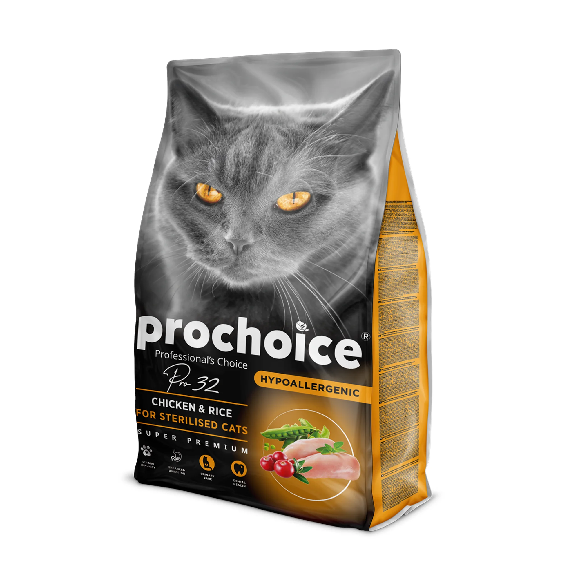 ProChoice ProChoice  Pro32 Hipoalerjenik Düşük Tahıllı Pirinçli ve Tavuklu Kısırlaştırılmış Yetişkin Kedi Maması 2 KG