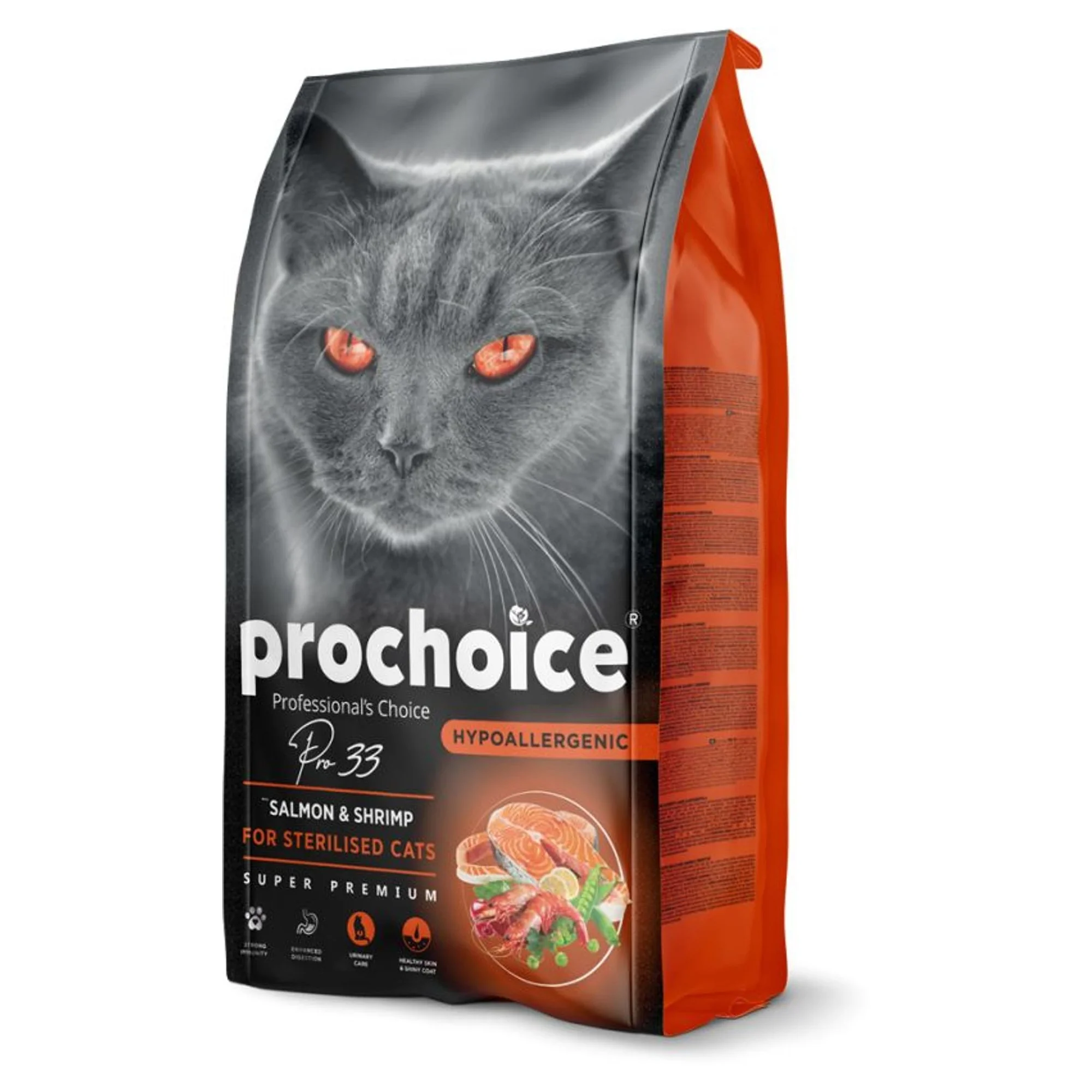 ProChoice ProChoice Pro33 Hipoaleejenik Düşük Tahıllı Somonlu ve Karidesli Kısırlaştırılmış Yetişkin Kedi Maması 2 KG