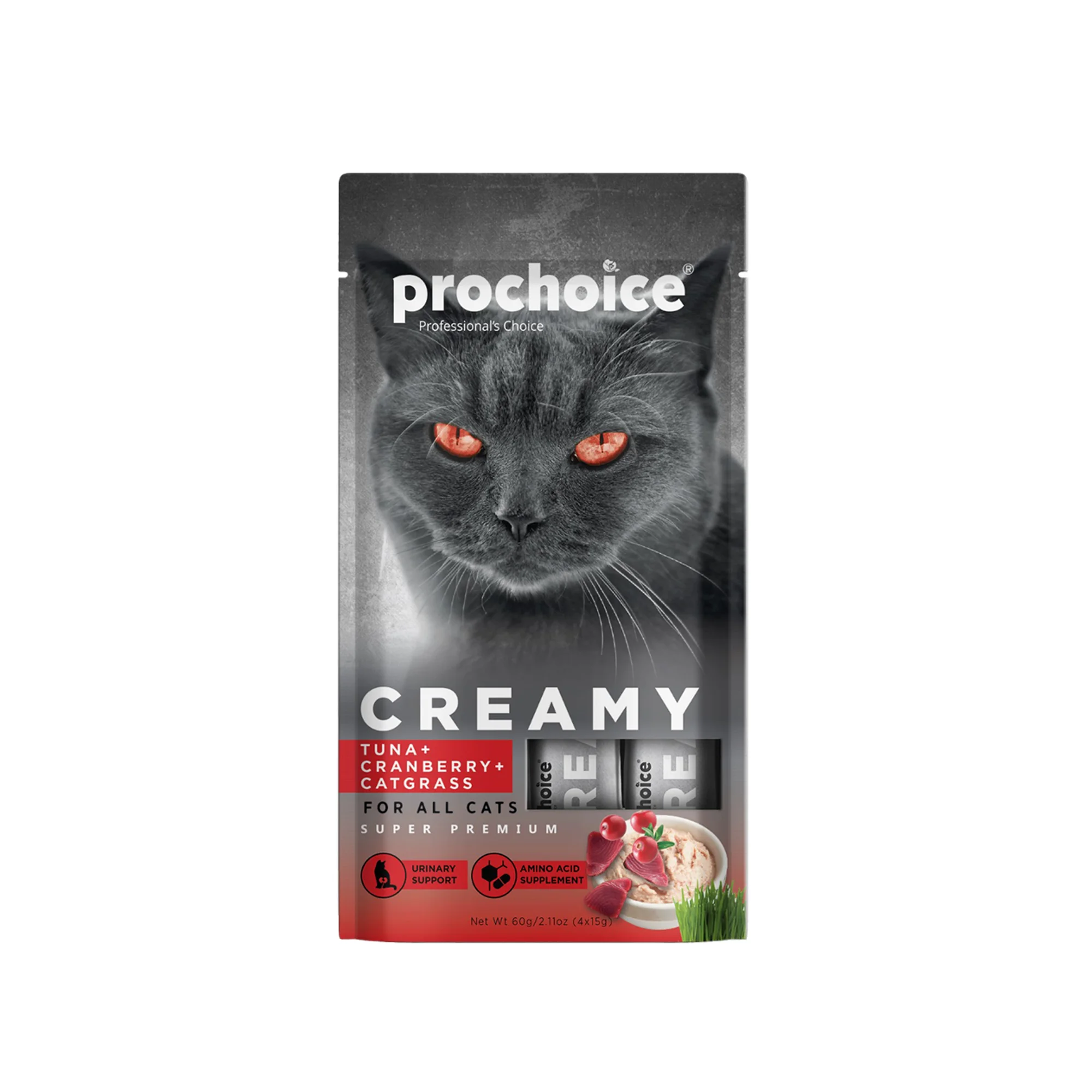 ProChoice ProChoice Creamy Ton Balıklı Kızılcıklı ve Kedi Otlu Krema Sıvı Kedi Ödülü 4x15G