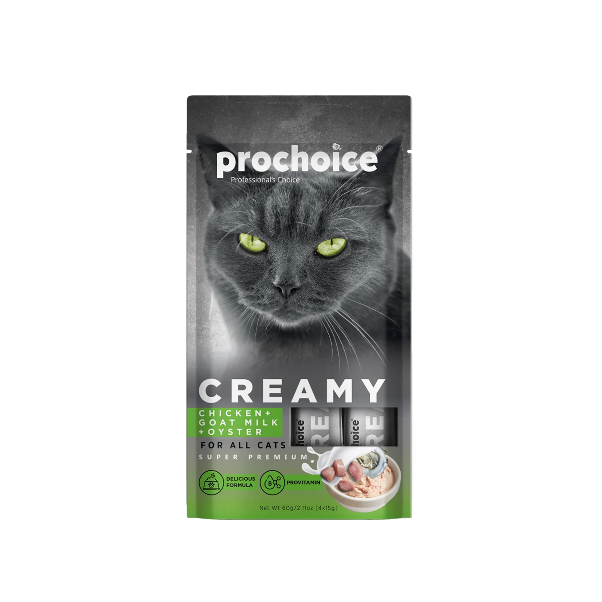 ProChoice ProChoice Creamy Tavuk, Keçi Sütü ve İstiridyeli Kedi Ödül Kreması 4x15 G