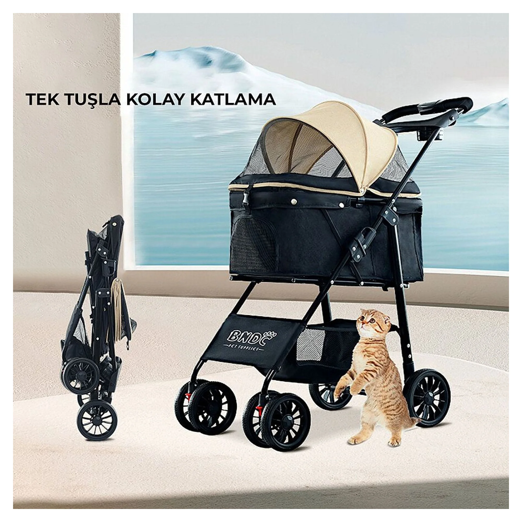 Flip Flip Haki Kedi Taşıma Arabası — Kedi Arabası — Görsel 5
